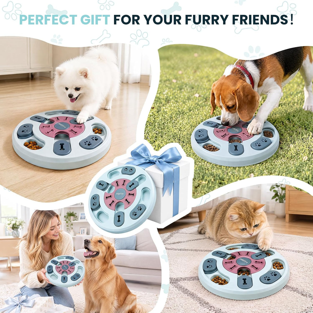 IVEETTY Juguete rompecabezas para perros, juguetes interactivos par...