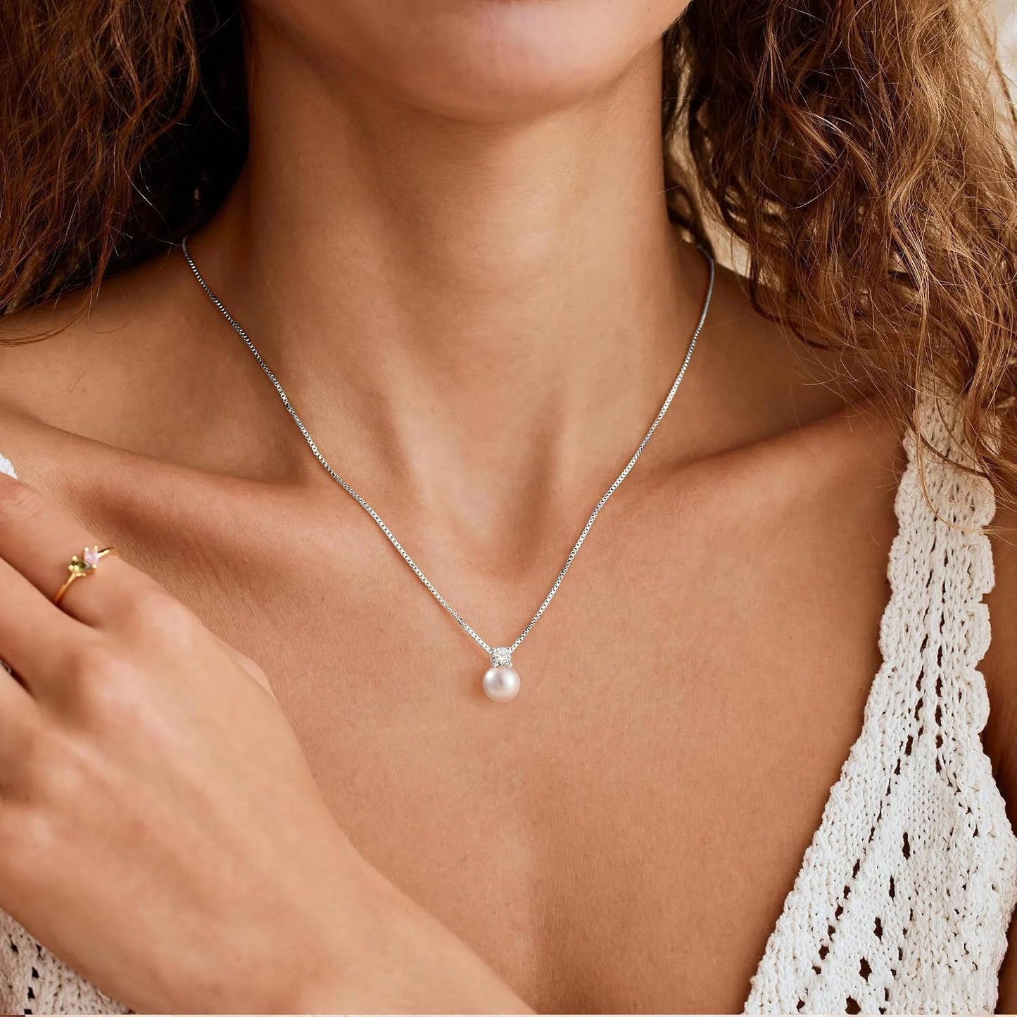 WFYOU Collares de perlas para mujer, collar de perlas redondas de a...