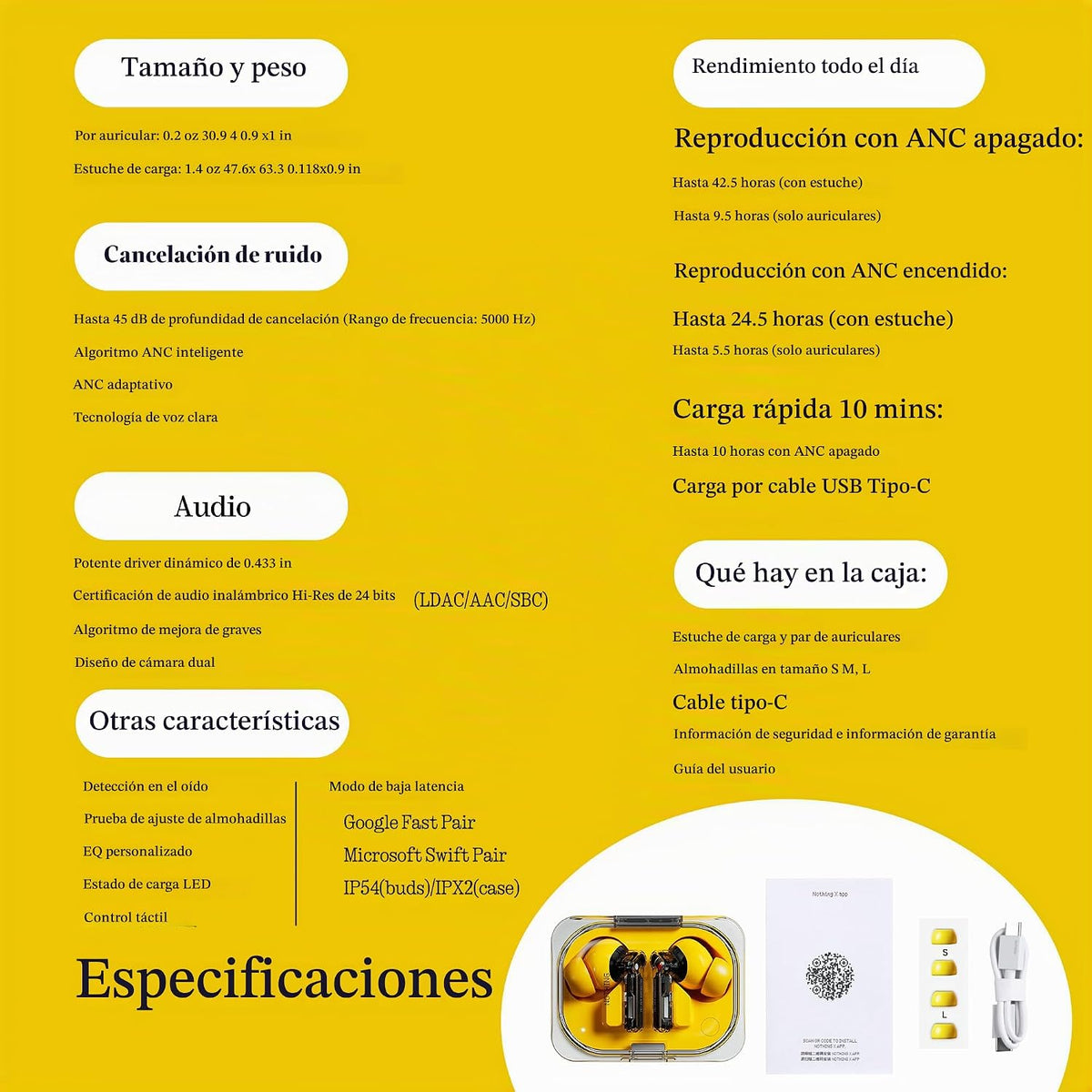 Nothing Ear (a) Auriculares Inalámbricos, Auriculares con Cancelaci...