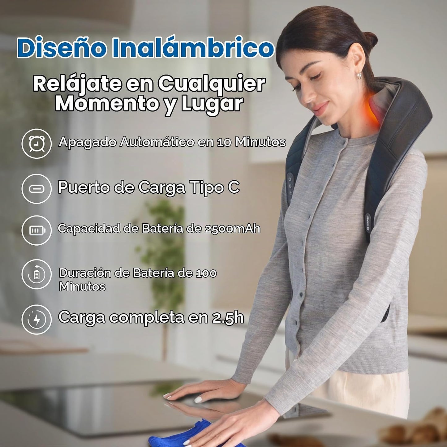 COMFIER Masajeador inalámbrico de cuello y hombros con calor, negro...