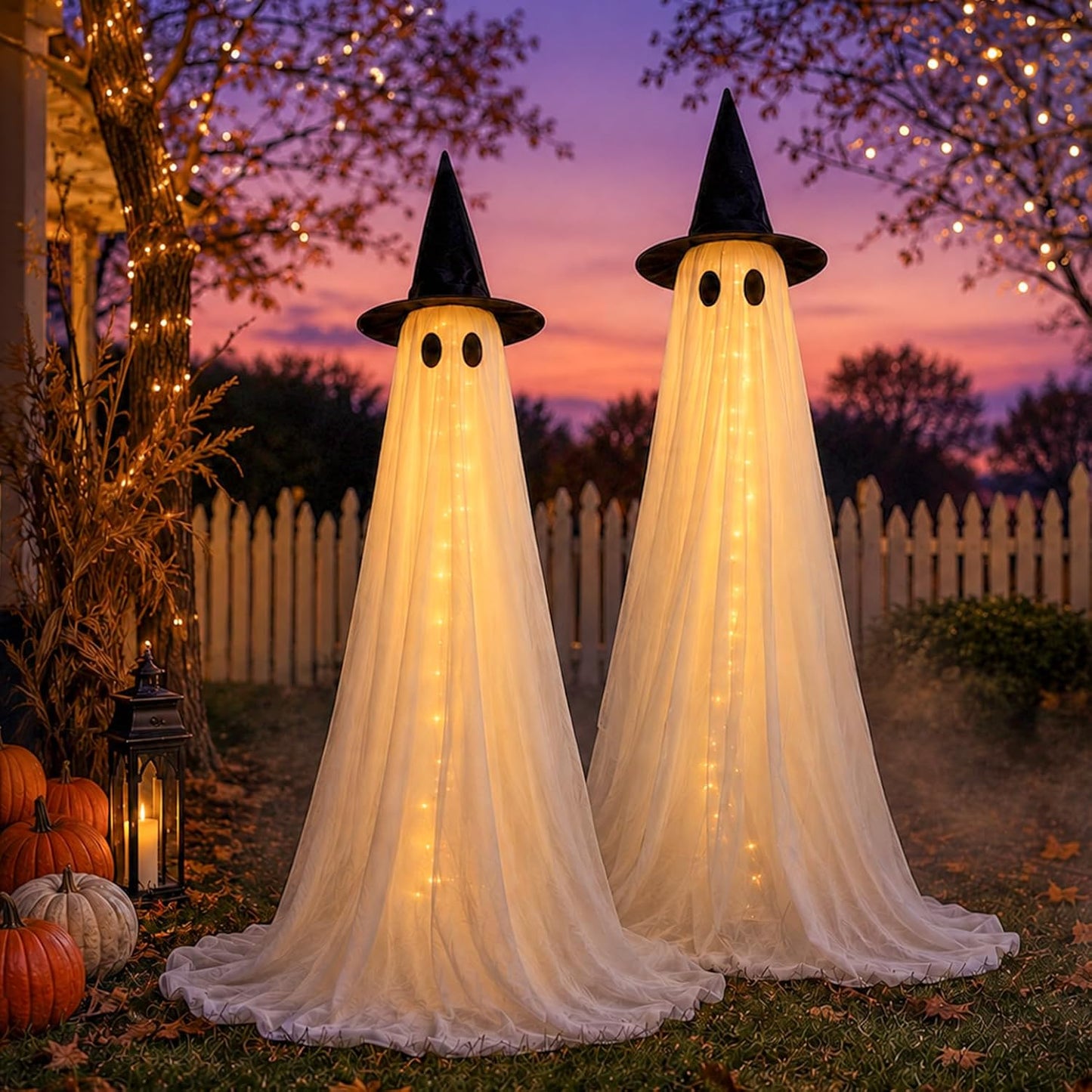 Paquete de 2 decoraciones de fantasmas iluminadas grandes de 5 pies...