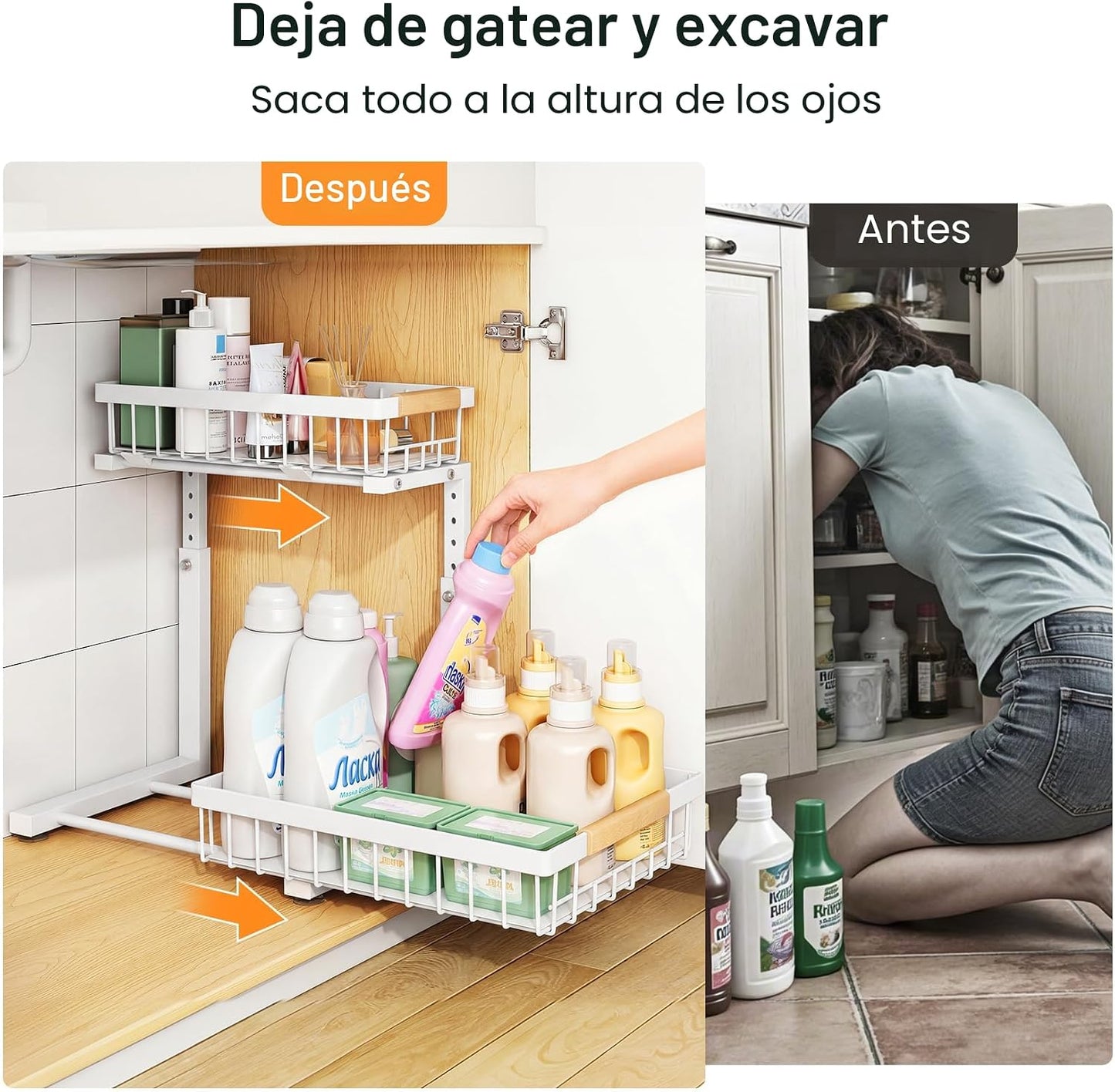 PXRACK Organizador para debajo del fregadero, altura ajustable, org...