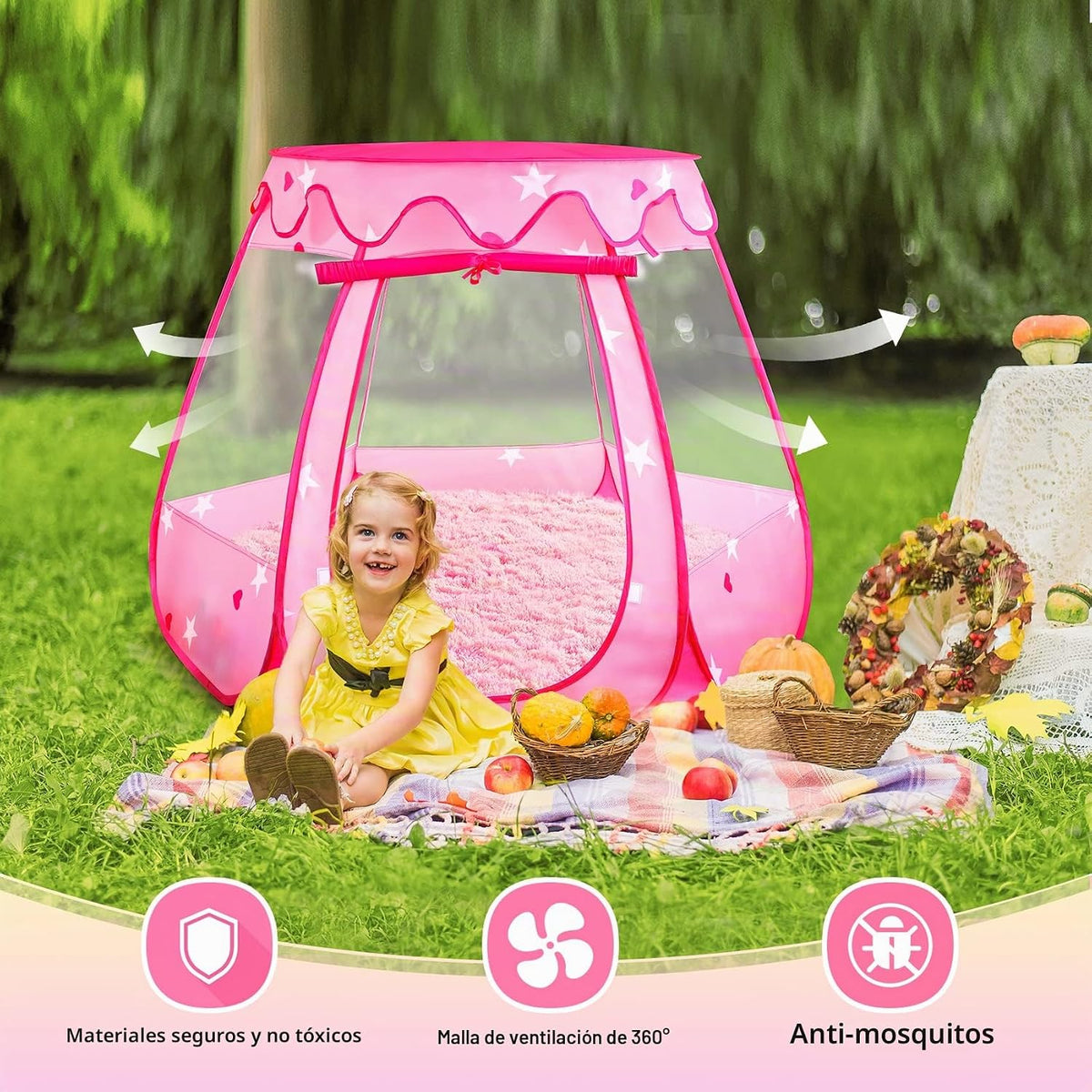 Princess Castle - Tienda de campaña para niñas con alfombra, tienda...