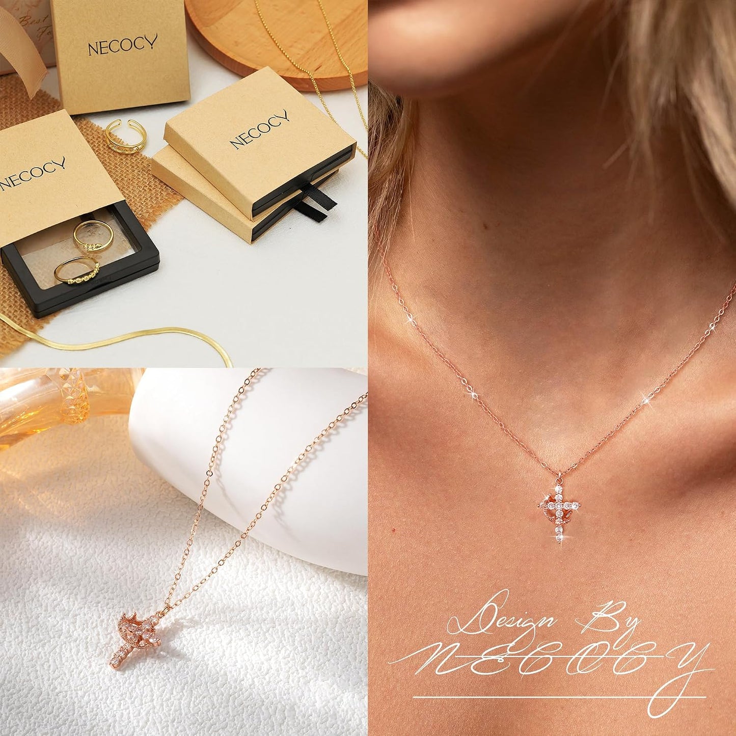 NECOCY Regalos de Pascua, collares mejorados con cruz de corona par...