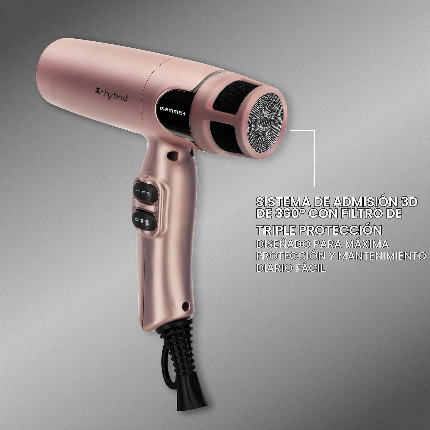 GAMMA+ Secador de pelo profesional X-Hybrid ligero, tecnología ióni...