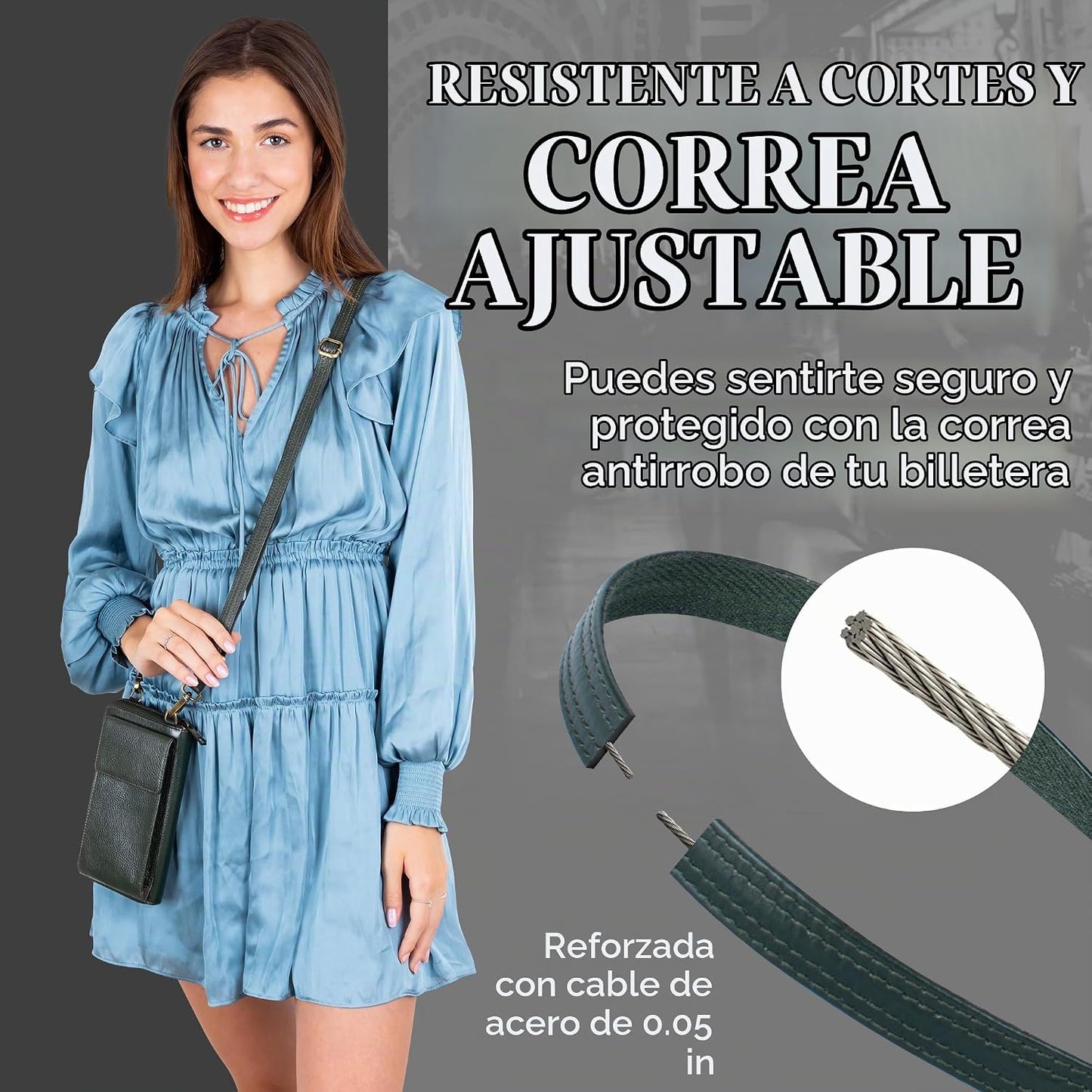 BULL GUARD Bolso de hombro de cuero con cartera para teléfono, anti...