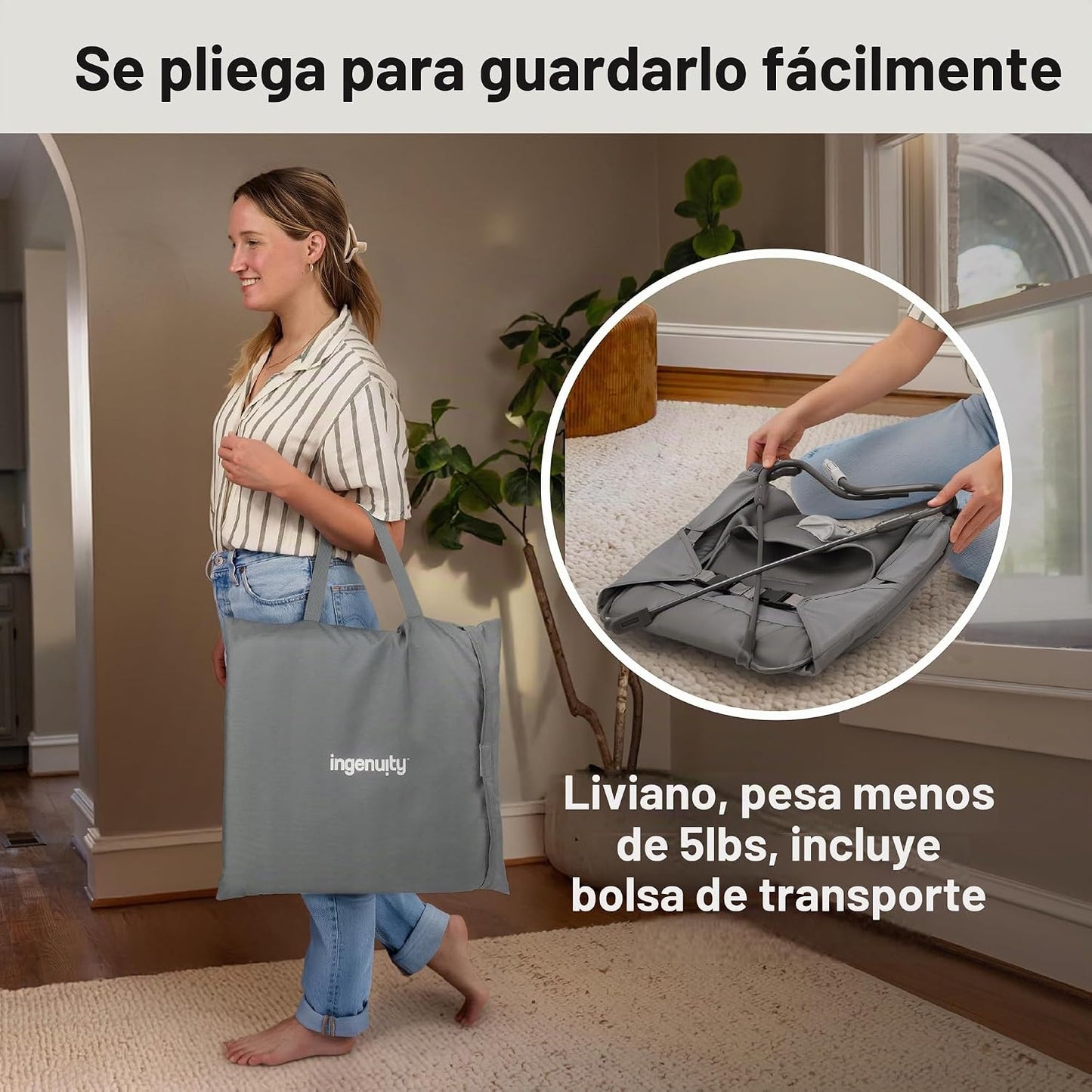 Ingenuity Stow &amp; Go - Portabebés plegable compacto, asiento por...