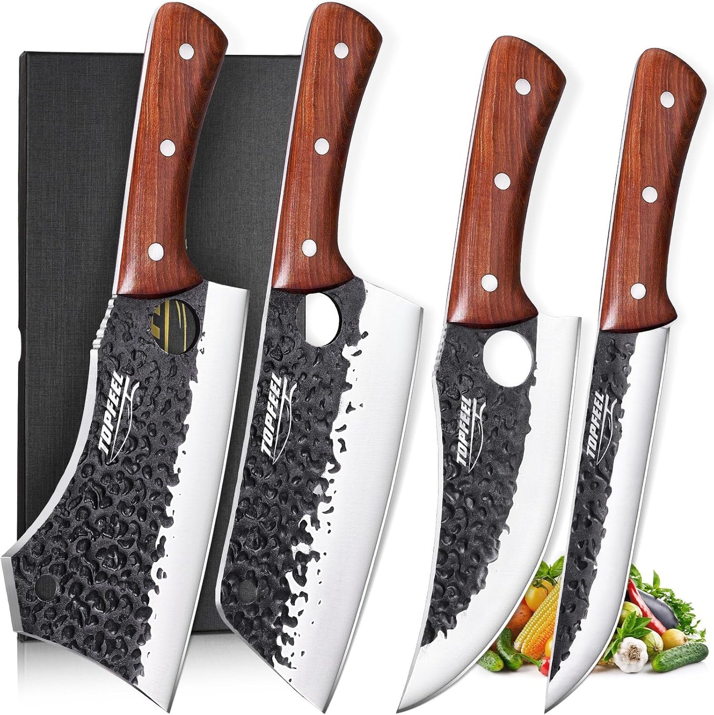 Topfeel Juego de 4 cuchillos de carne \u2013 Cortador de huesos res...