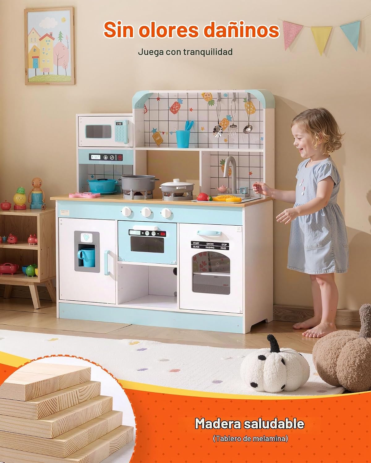 VEVOR Cocina de Juguete de Madera, Cocina de Juego para Niños con L...