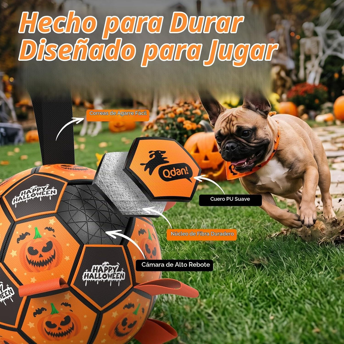 QDAN Juguetes de Halloween para perros, pelotas de fútbol, juguetes...