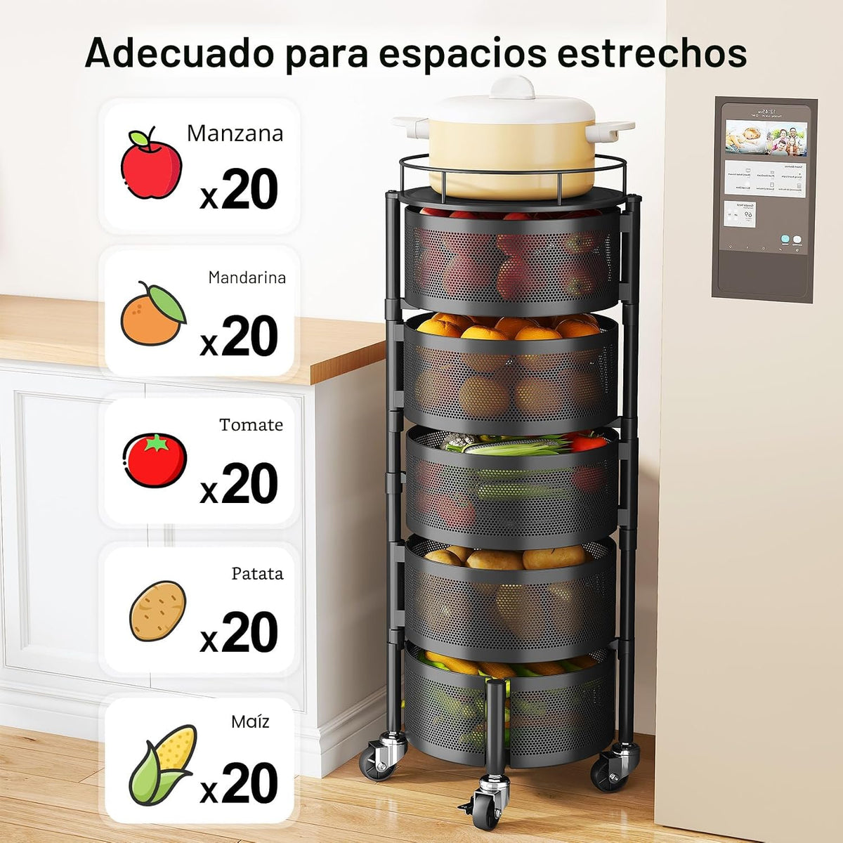 SAYZH Cesta de frutas y verduras para cocina, estante de almacenami...
