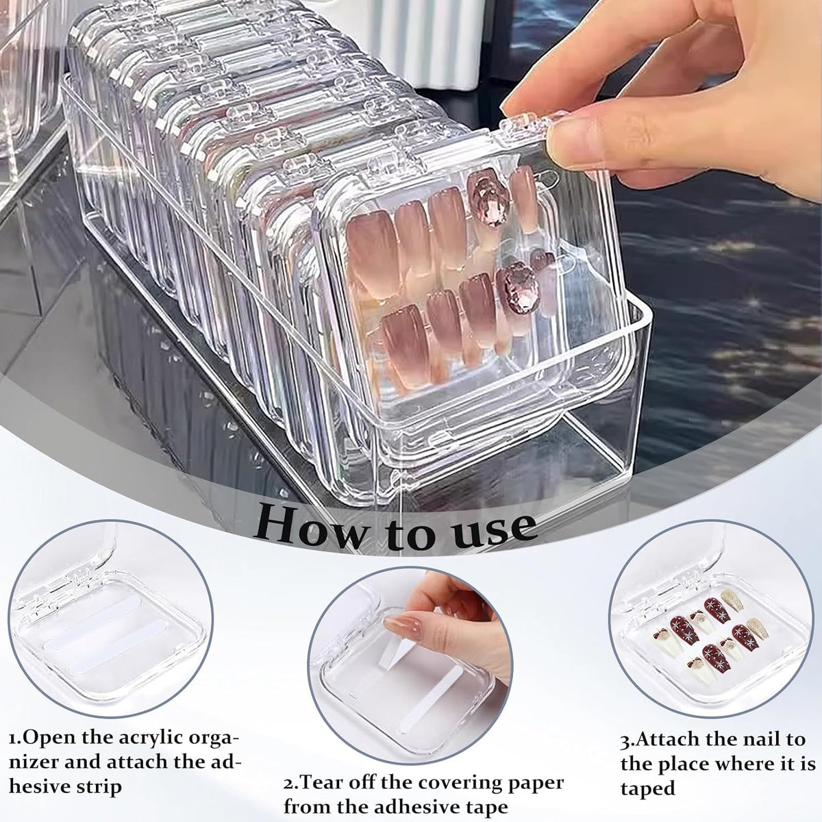 Oskrieel Caja de almacenamiento de uñas a presión, 12 piezas, caja...