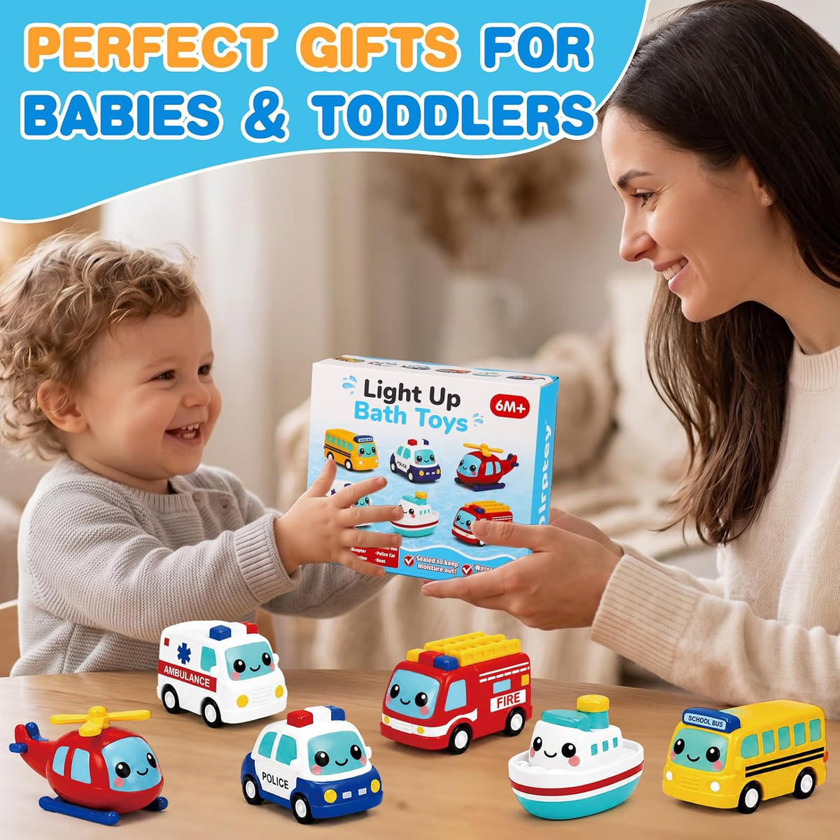 Qirptey Juego de juguetes de baño para bebés iluminados y juguetes...