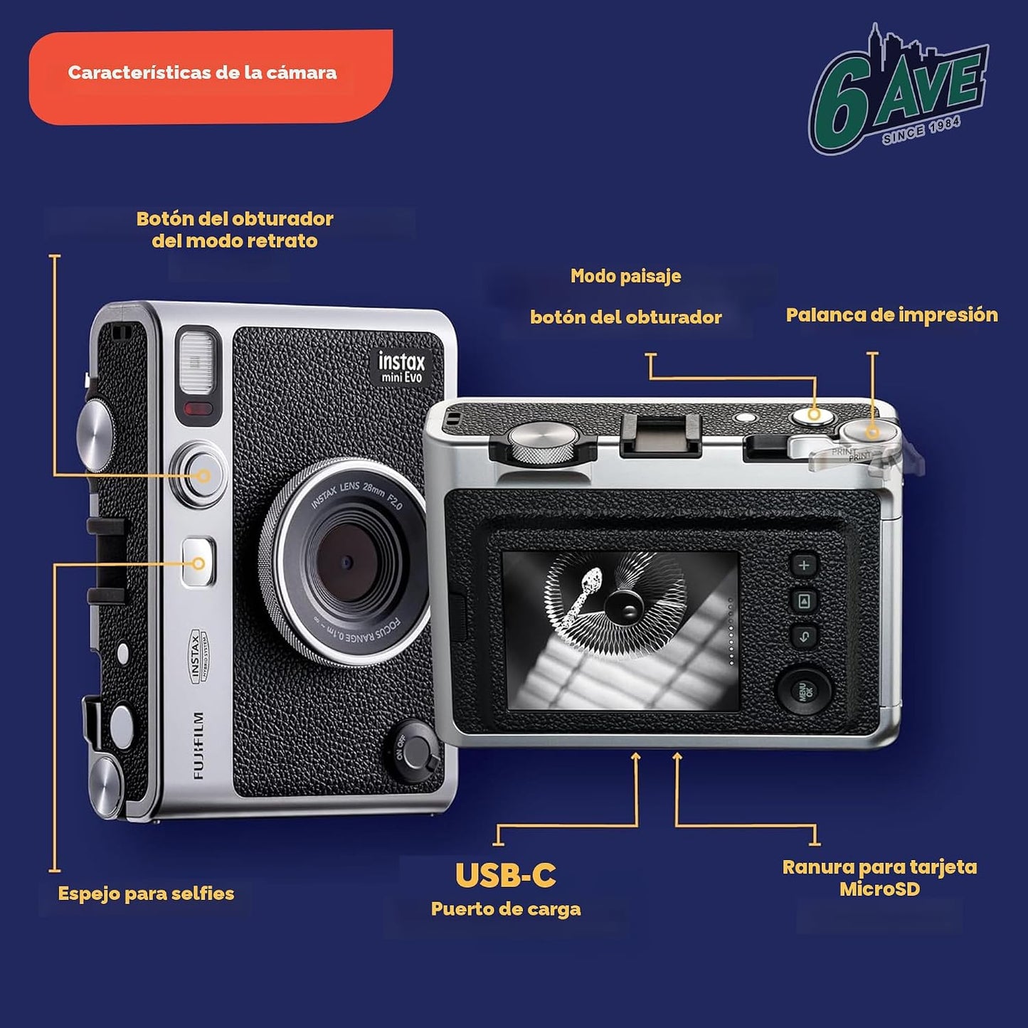 Fujifilm Instax Mini EVO Hybrid Cámara instantánea (marrón) con paq...