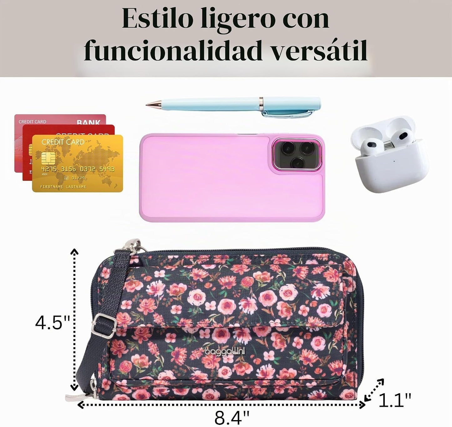 Baggallini Cartera cruzada para teléfono RFID