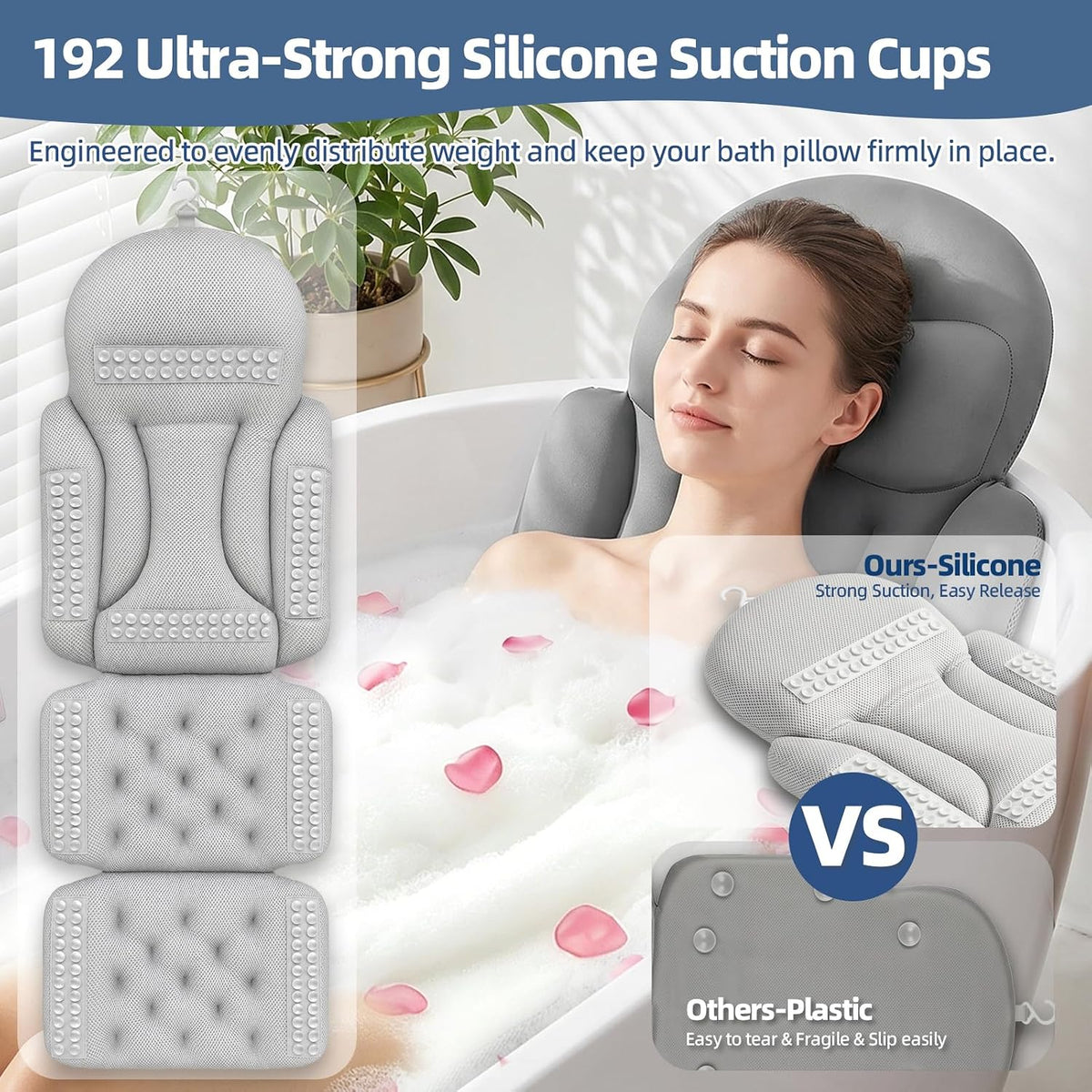 JUOIFIP Almohada de baño de cuerpo completo para bañera, soporte er...