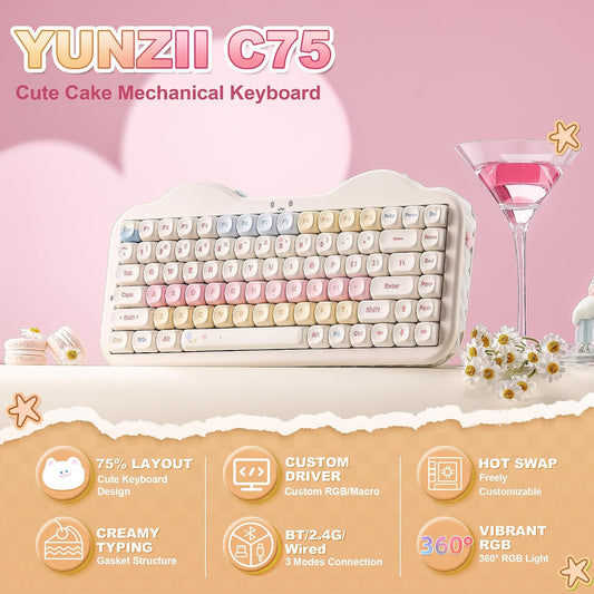 YUNZII Teclado Mecánico Inalámbrico C75, Diseño del 75%, NKRO Inter...