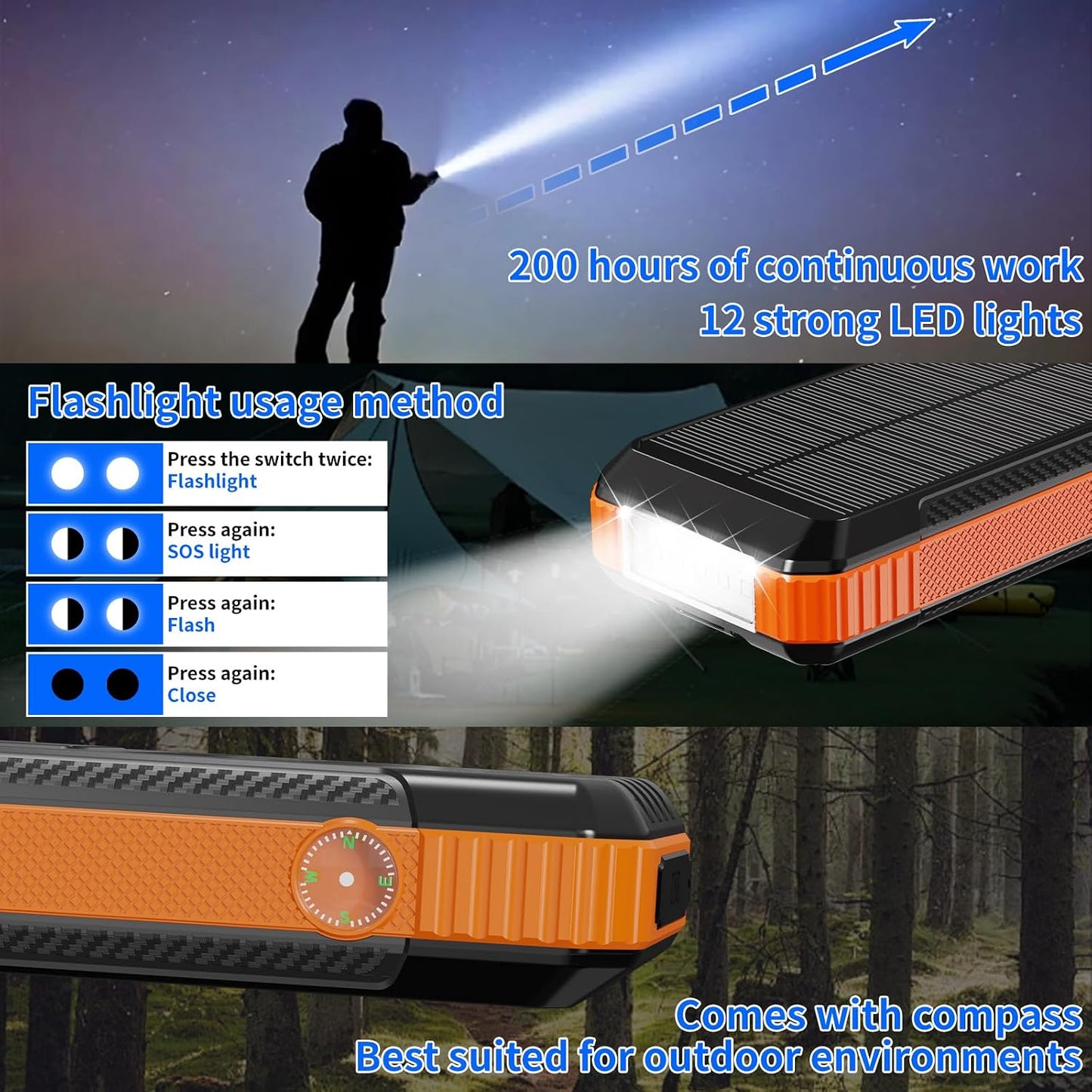 FCJZX - Banco de energía solar de 49800 mAh, cargador portátil con...