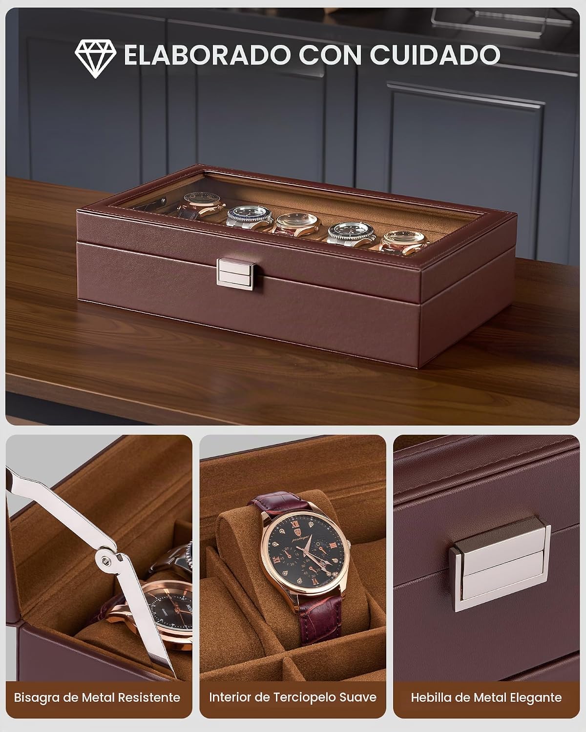 Lolalet Caja de reloj para hombre, caja de exhibición de 12 ranuras...