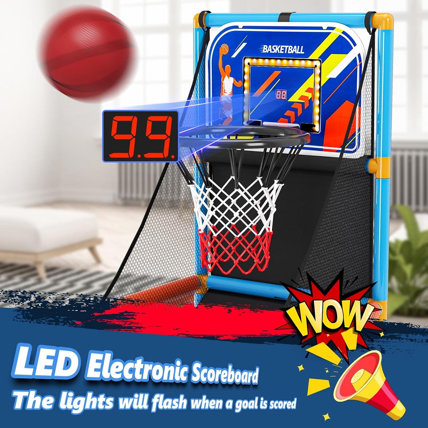 Handwell Juego de baloncesto arcade con marcador electrónico y luz...
