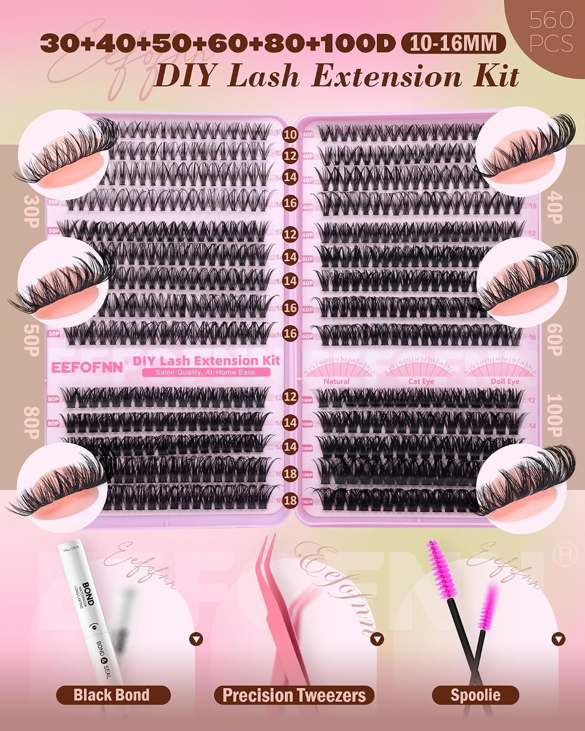 Eefofnn Kit de extensiones de pestañas Wispy de 560 unidades, pesta...