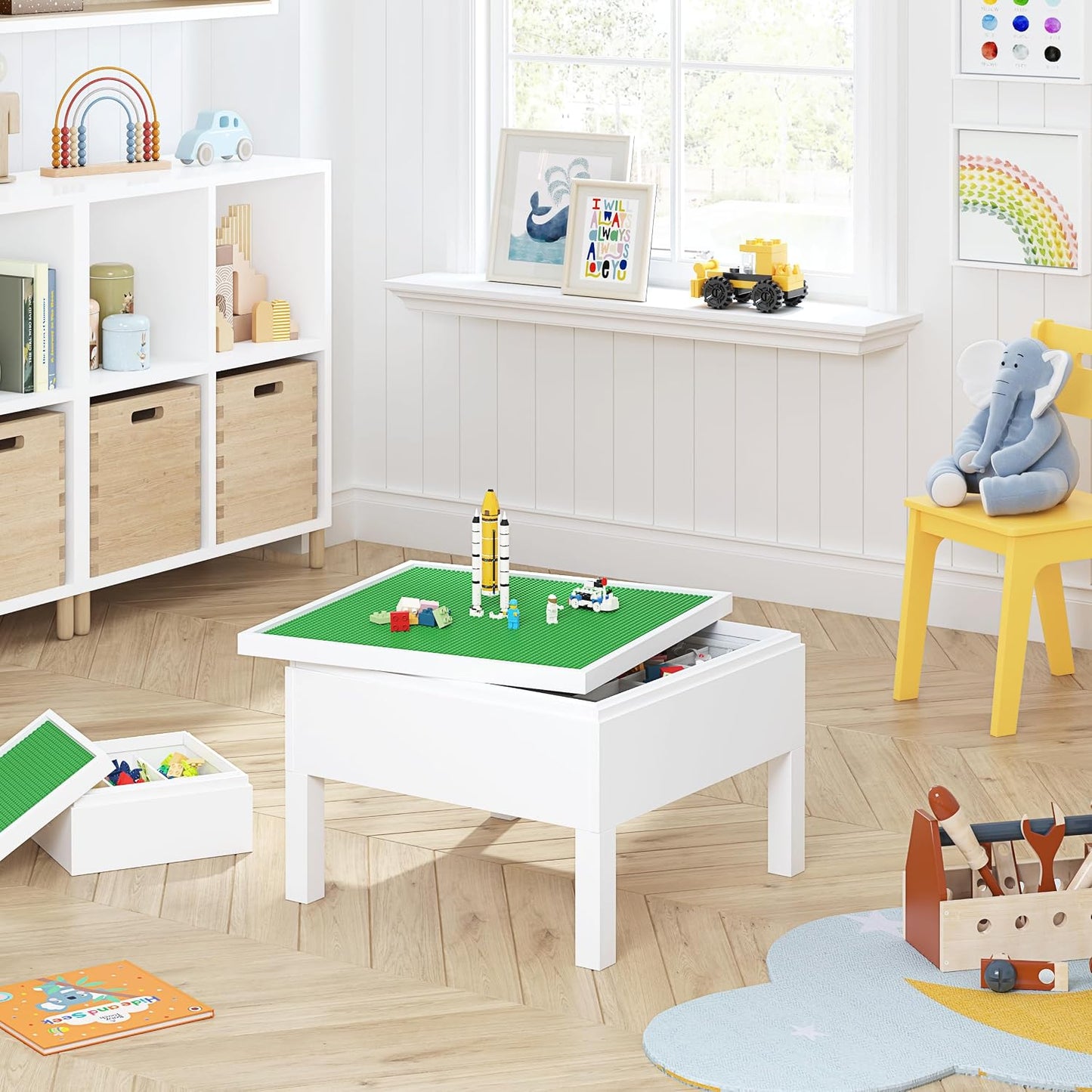 UTEX Mesa de construcción 3 en 1 para niños y mesa de ajedrez compa...