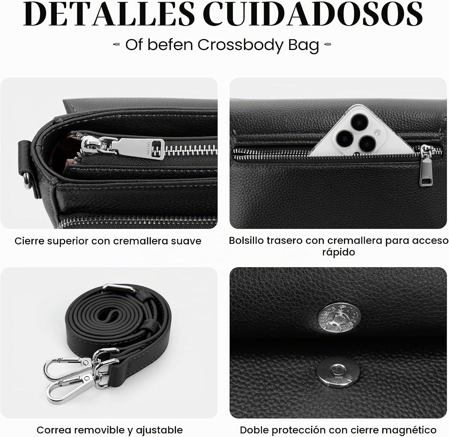 befen Bolsos cruzados de cuero genuino para mujer, bolso mediano co...