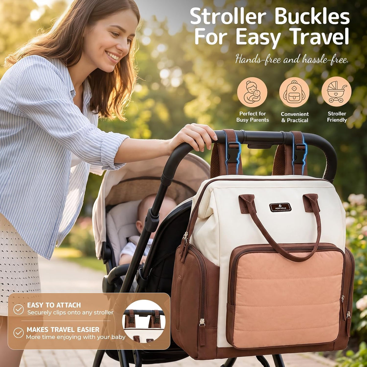 Heatvelle Mochila para pañales con bolsa calentadora de biberones p...