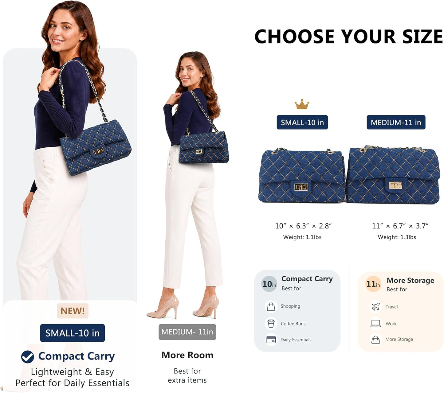 M-ioi-M Bolsos cruzados acolchados de mezclilla para mujer, bolsos...