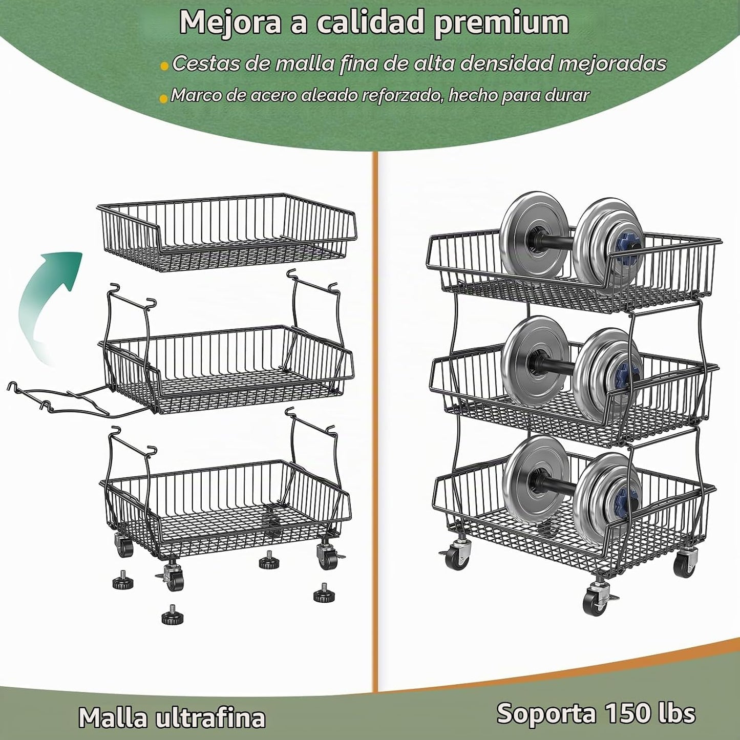 OKZEST Organizadores de despensa y carrito de almacenamiento con ru...