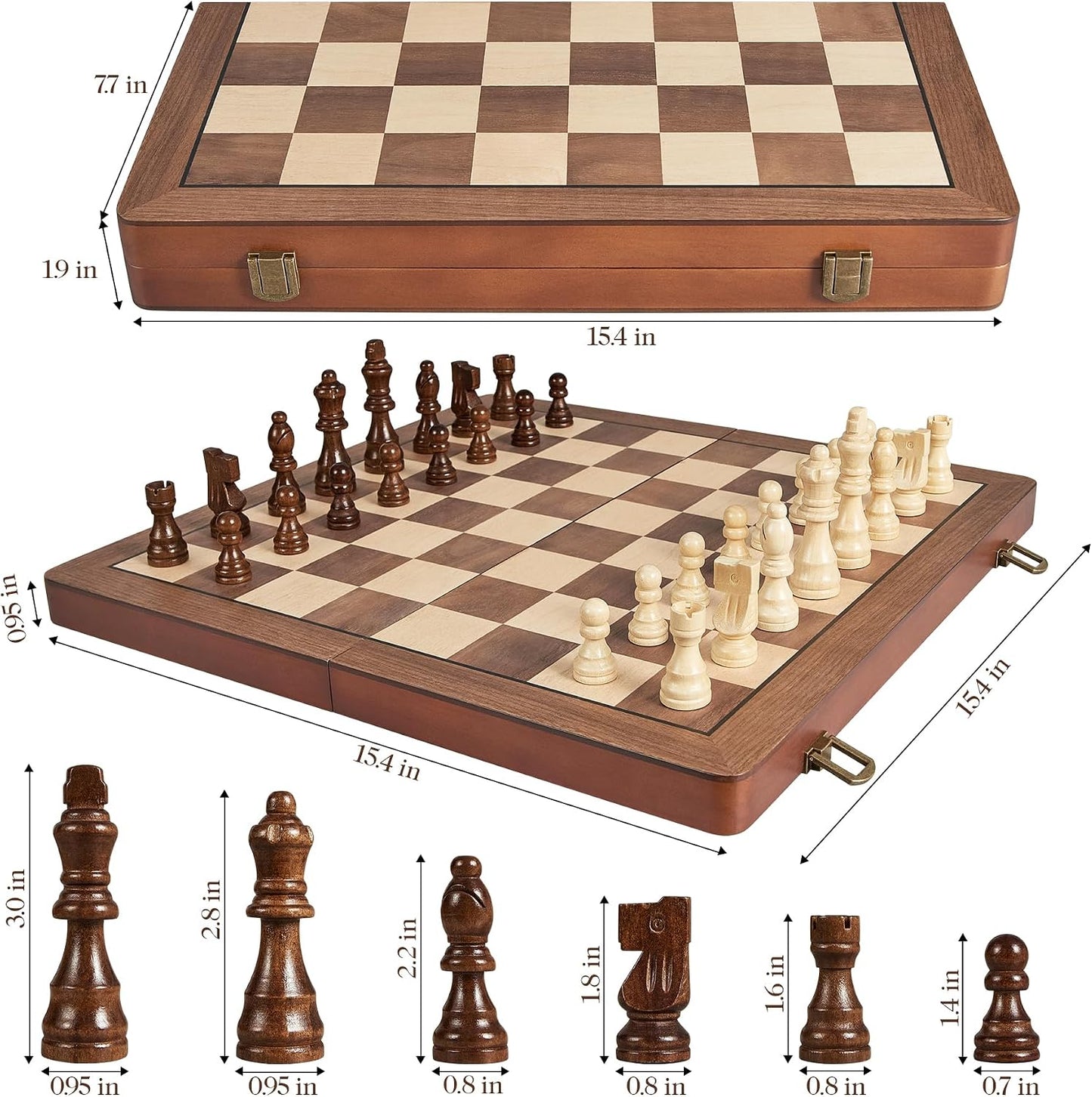 ELONGDI Juego de ajedrez de madera de 15" con piezas magnéticas...