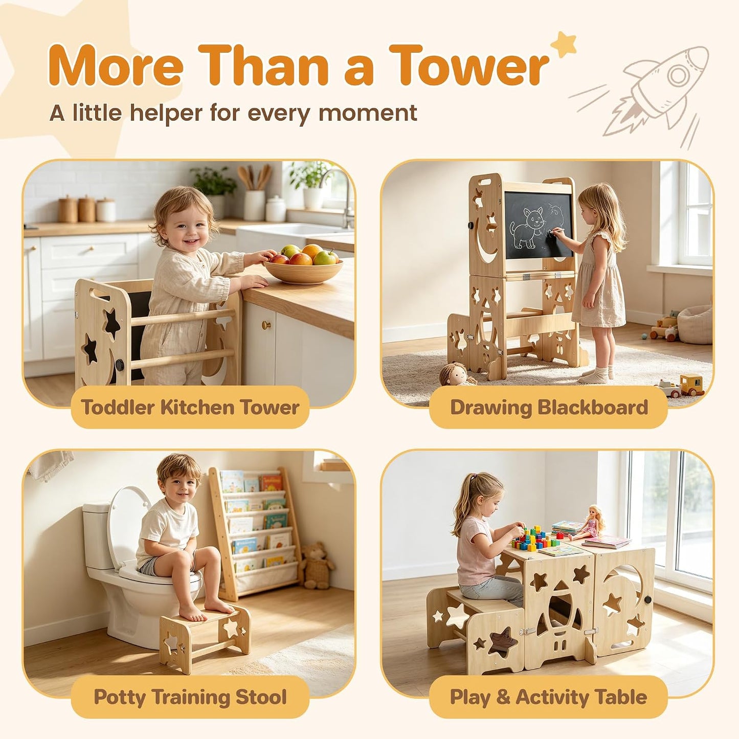 CraMAGI Torre de pie para niños pequeños, taburete de cocina 4 en 1...