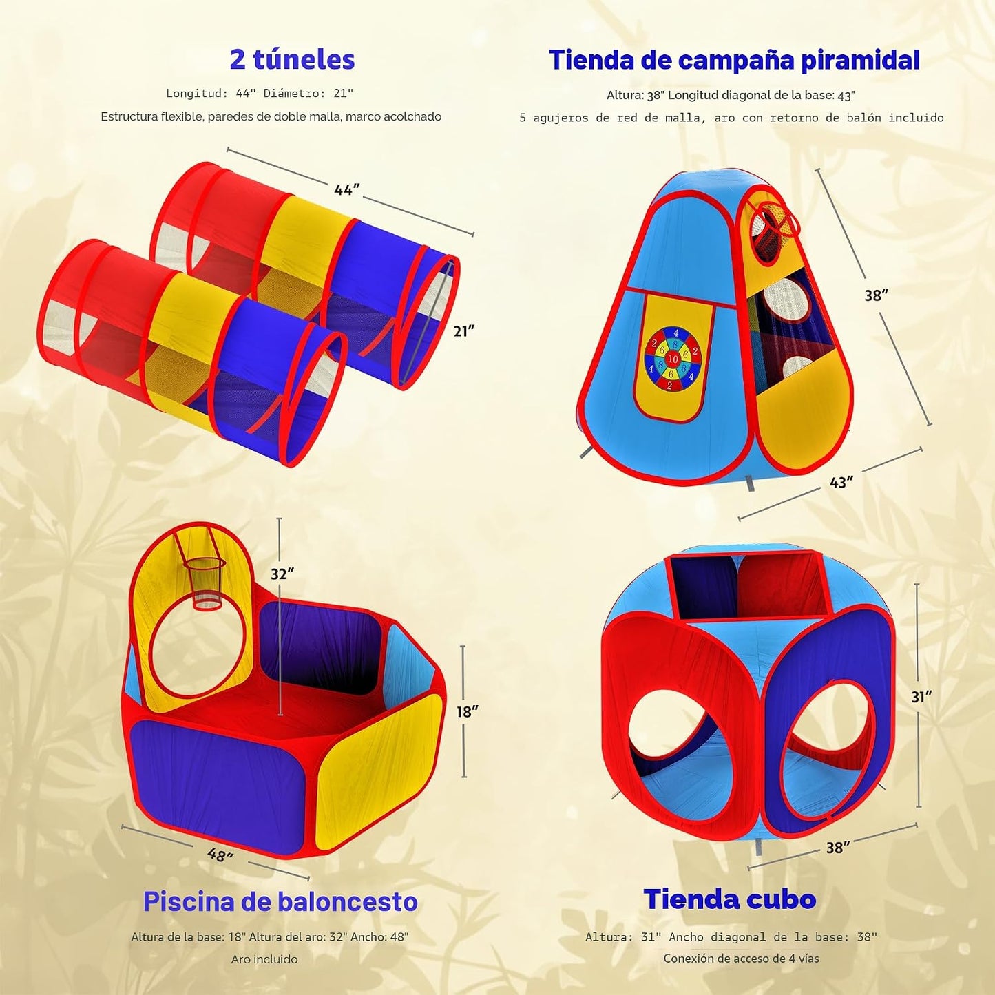 Playz 5 piezas de tiendas de campaña infantiles y túneles - Piscina...