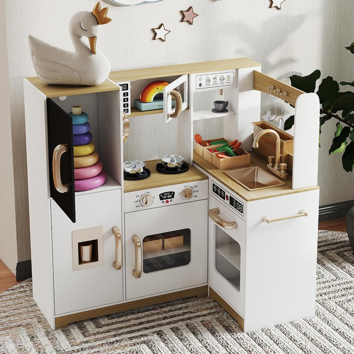 TaoHFE Cocina de Jugar de Esquina Blanca con Luces, Juego de Cocina...