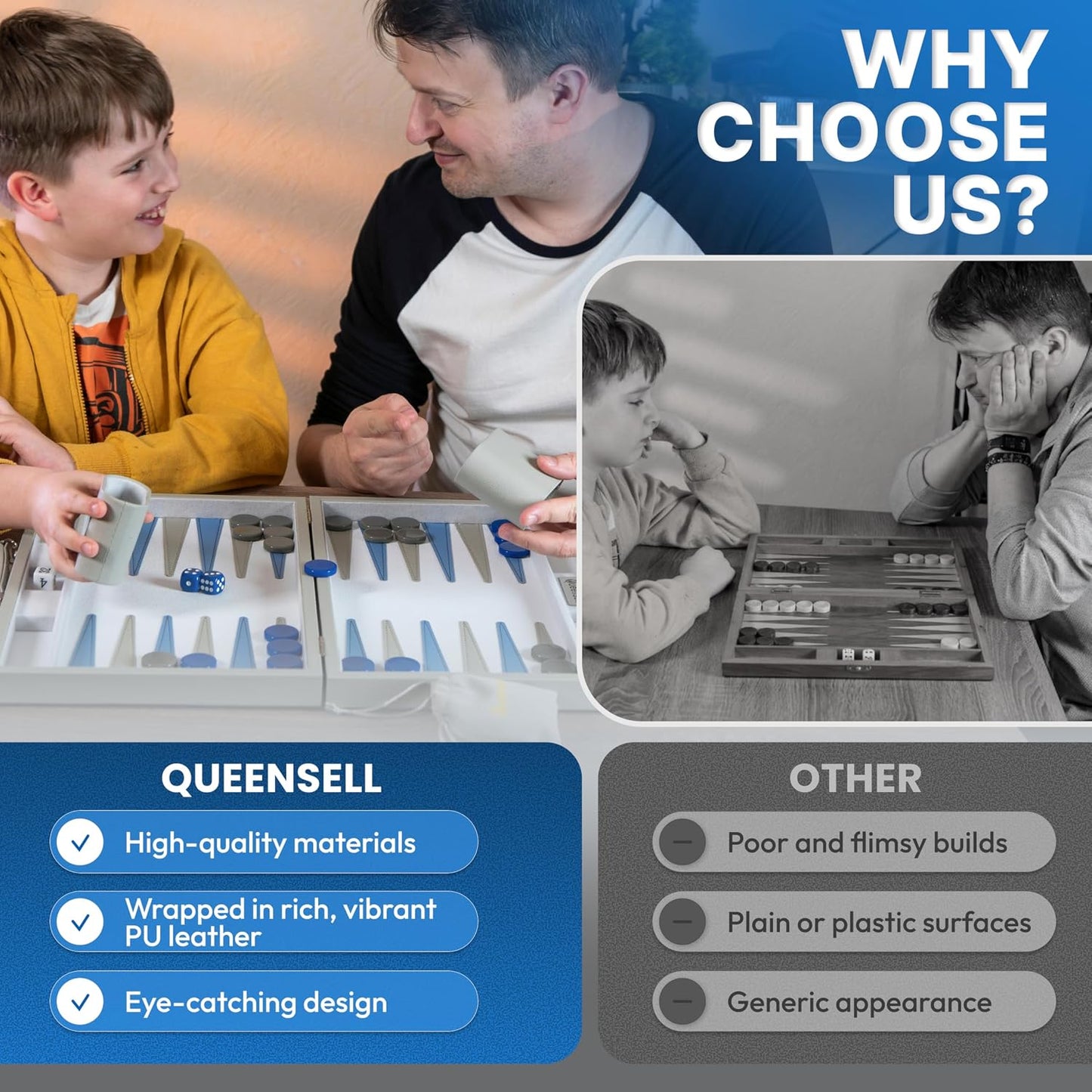 Juego de backgammon gris grande para adultos, juego de mesa clásico...