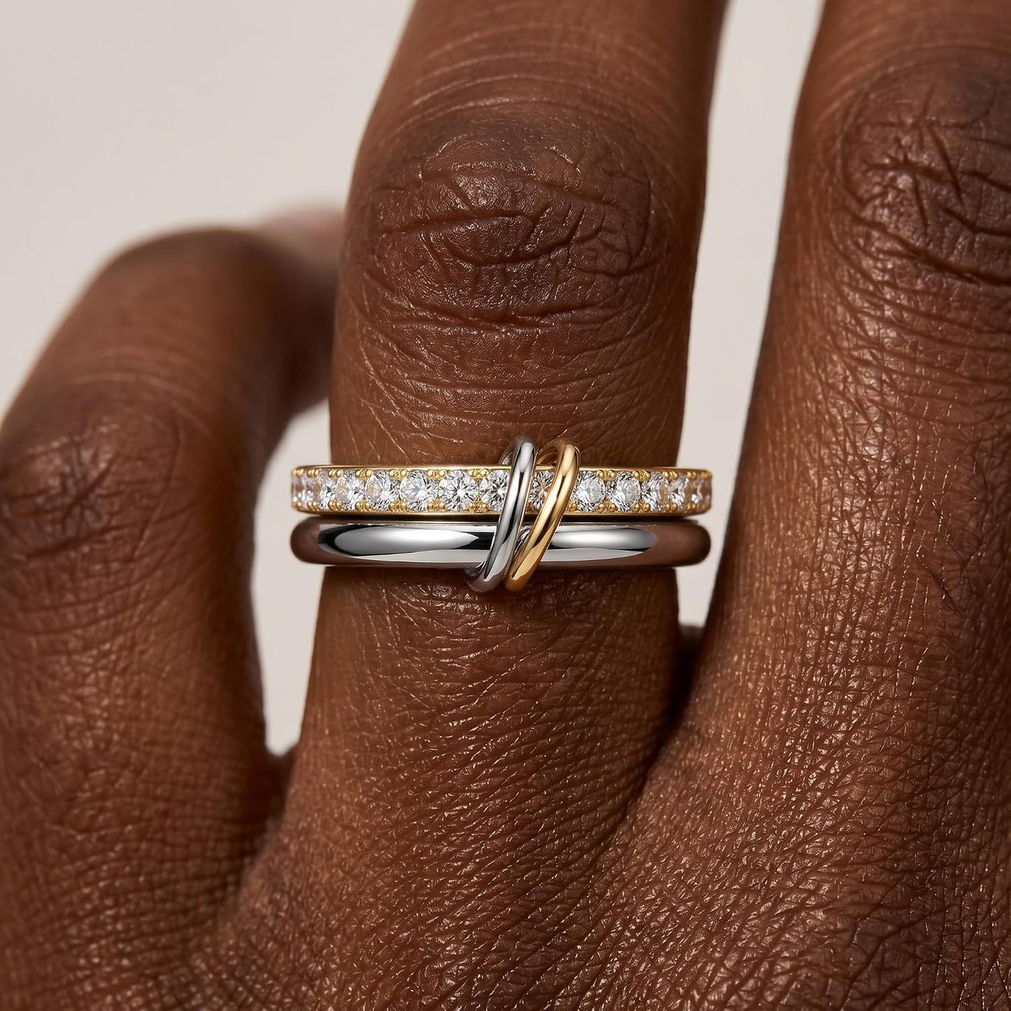 PDWZNBA Anillos apilables chapados en oro de 18 quilates para mujer...