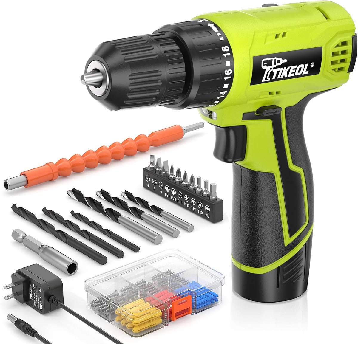 TIKEOL Juego de taladro inalámbrico de 12 V con batería y cargador,...