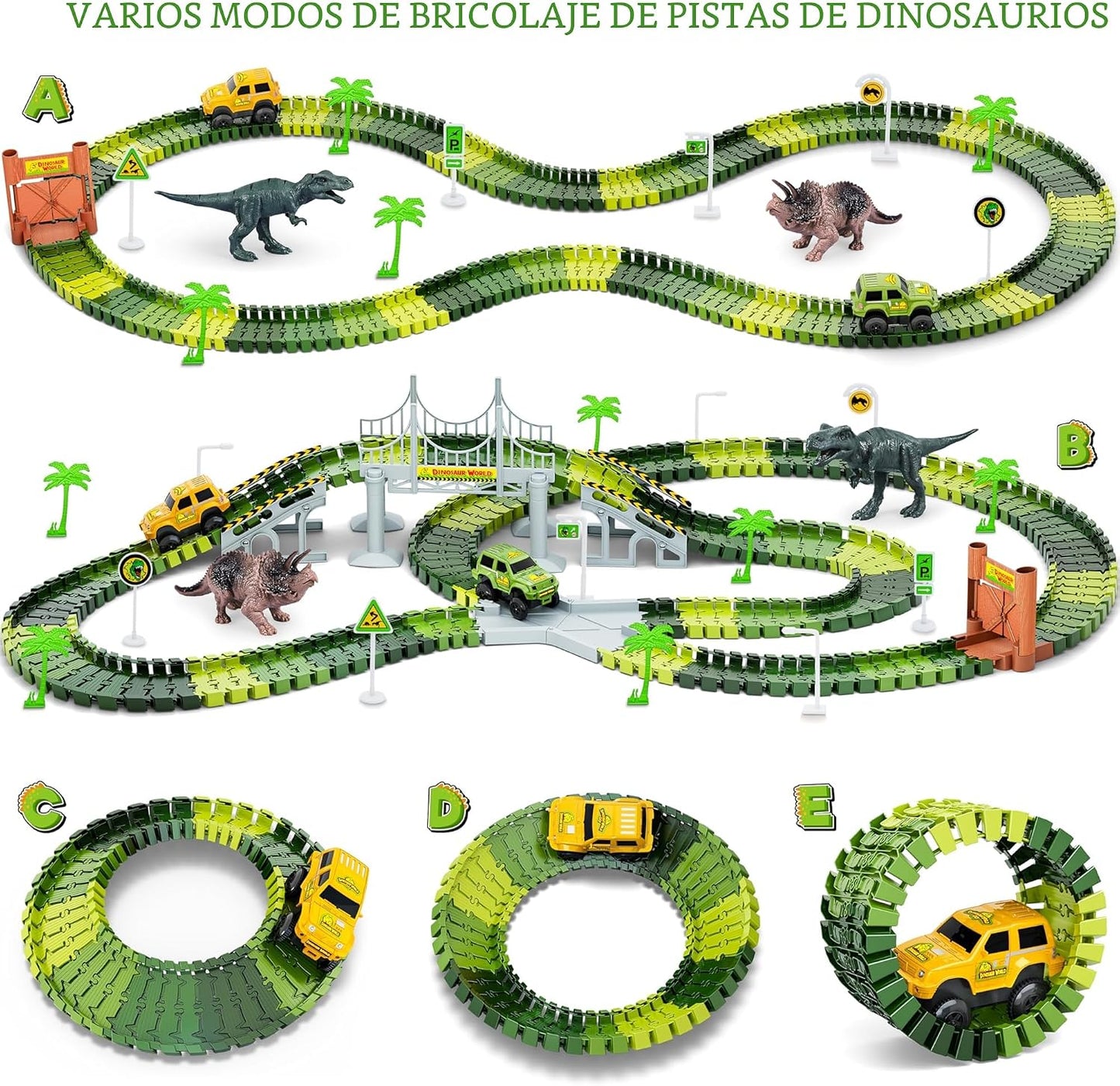 Pistas de dinosaurios, 271 piezas Create A Dinosaur World Road Race...