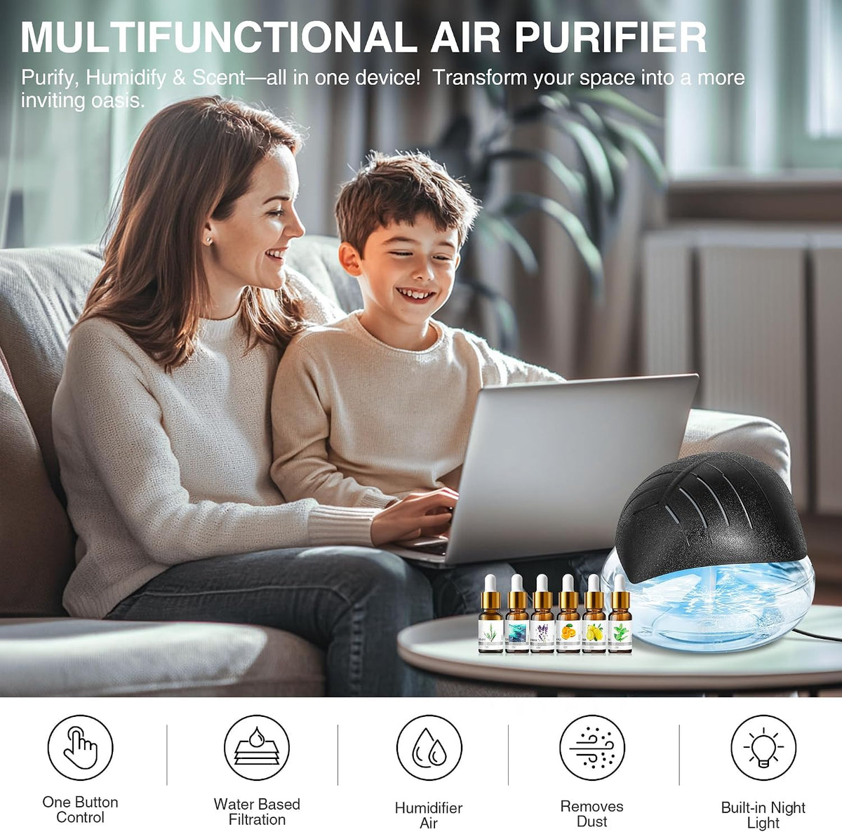 Purificador de aire de agua para el hogar con difusor de aceite ese...