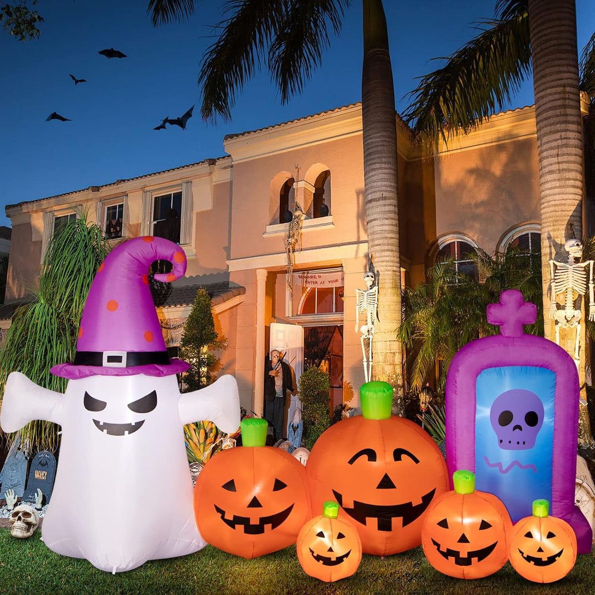 Decoraciones de Halloween para exteriores, calabaza inflable de 8 p...