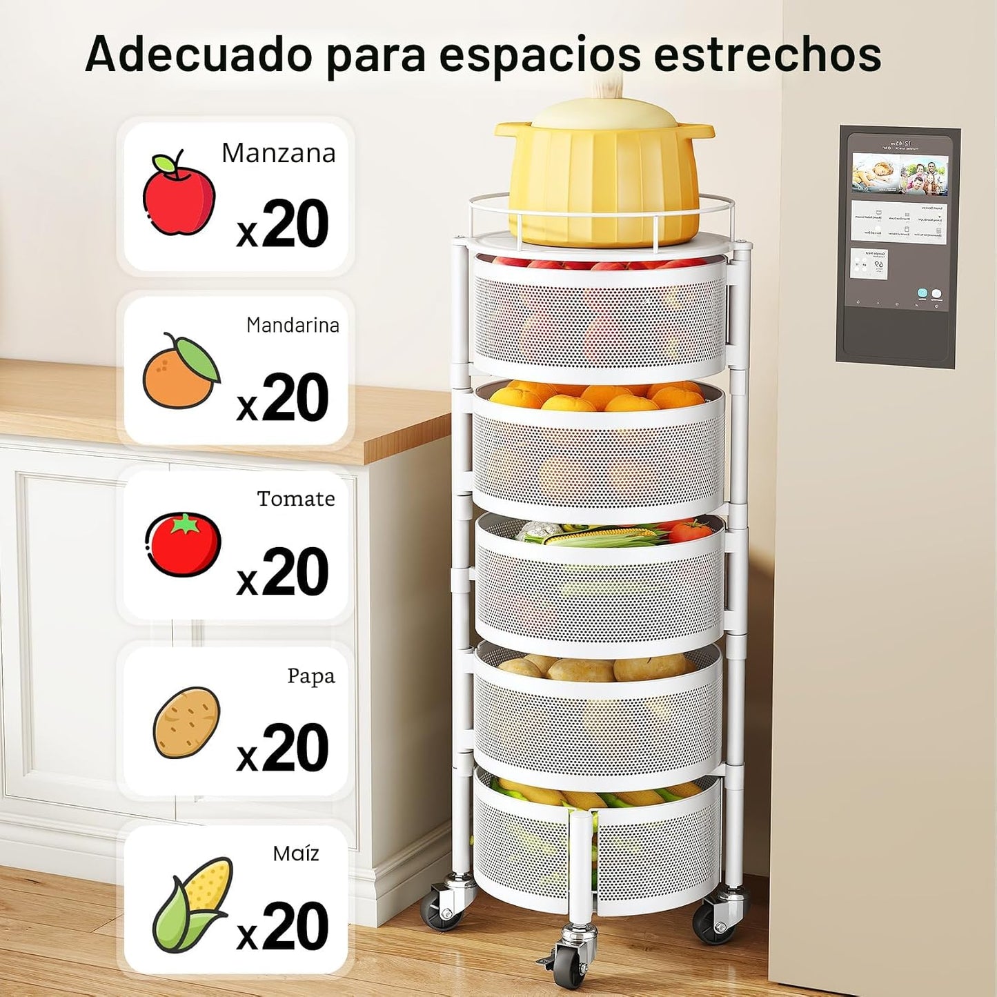 SAYZH Canasta de frutas y verduras para cocina, estante de almacena...