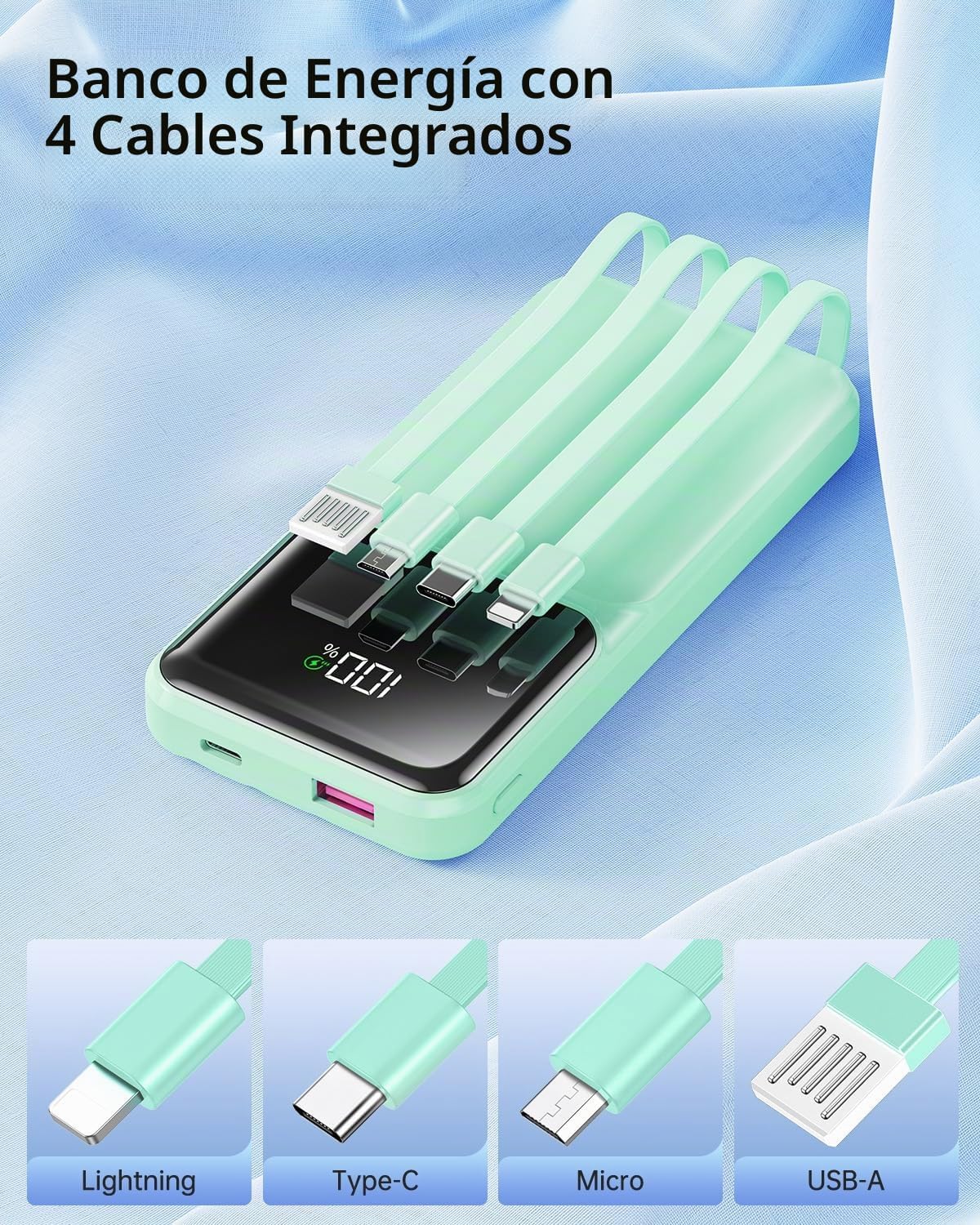 RONEGN Cargador portátil con cable integrado, 20000 mAh, cargador d...
