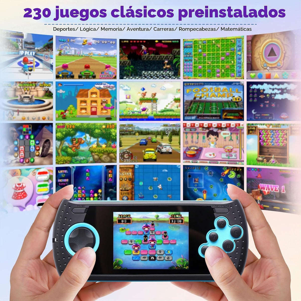 Juego portátil de 16 bits para niños con 230 juegos de video clásic...