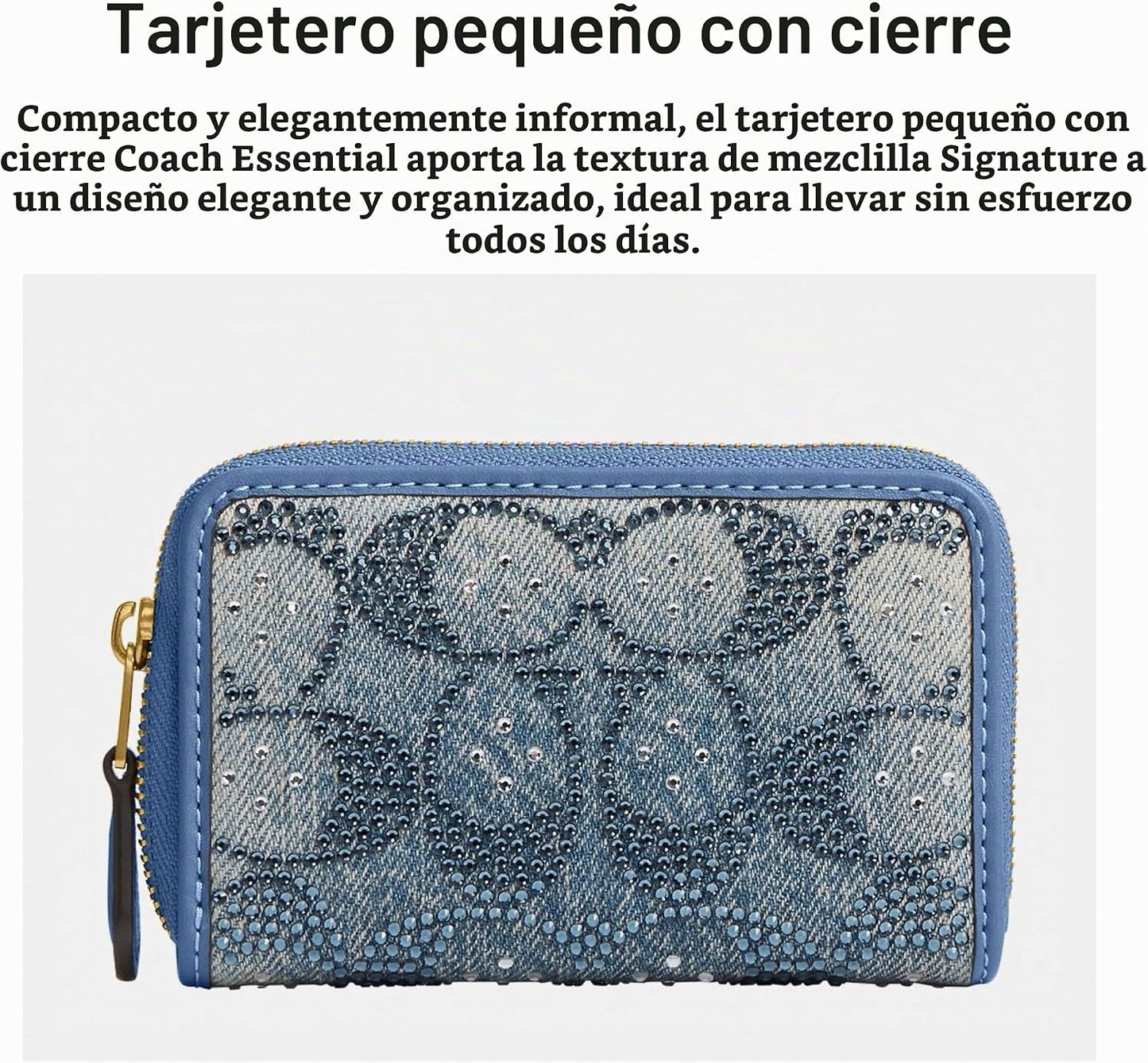 Coach Tarjetero pequeño con cremallera para mujer, Mezclilla, Talla...