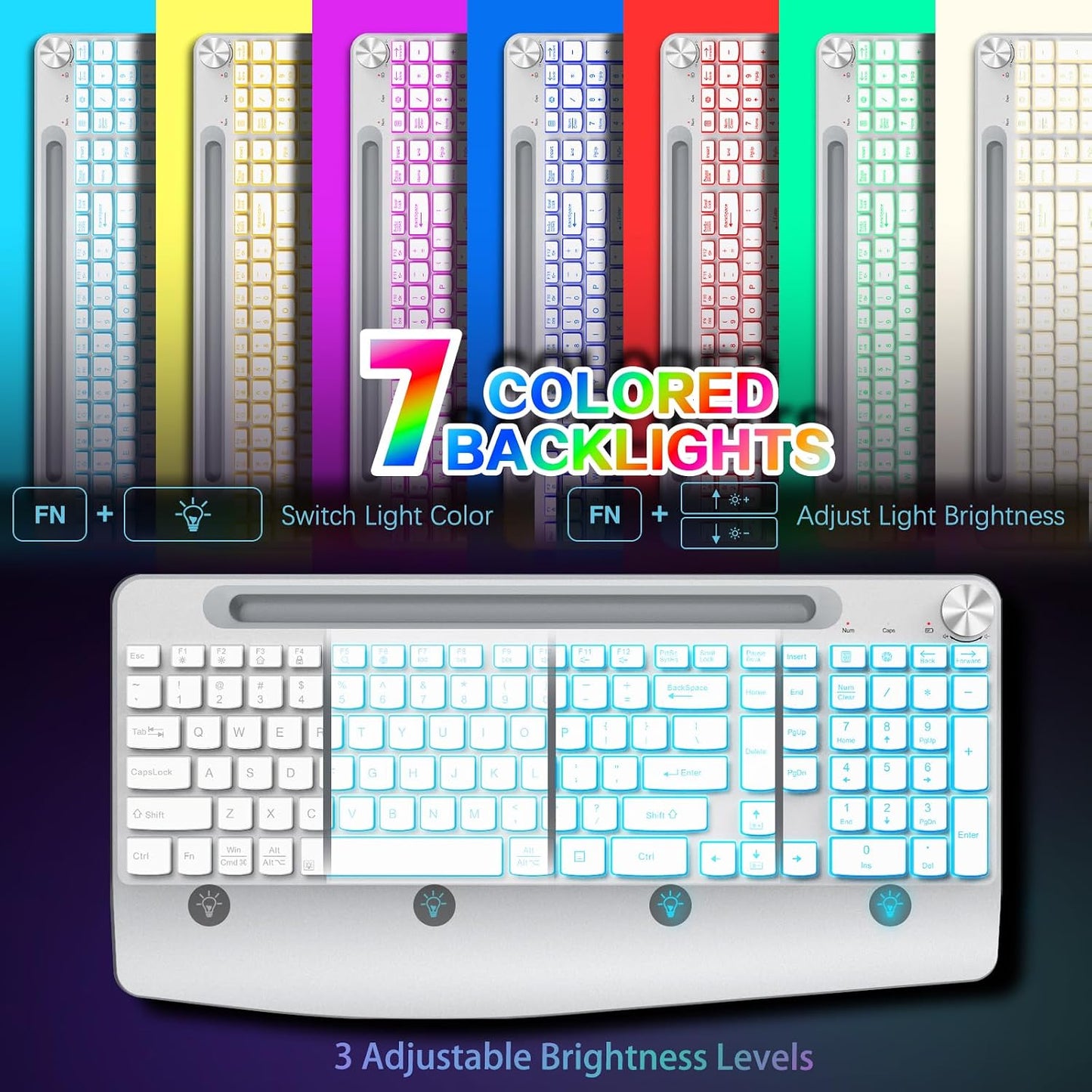 GAMCATZ Combo de teclado y mouse inalámbricos retroiluminados - Tec...