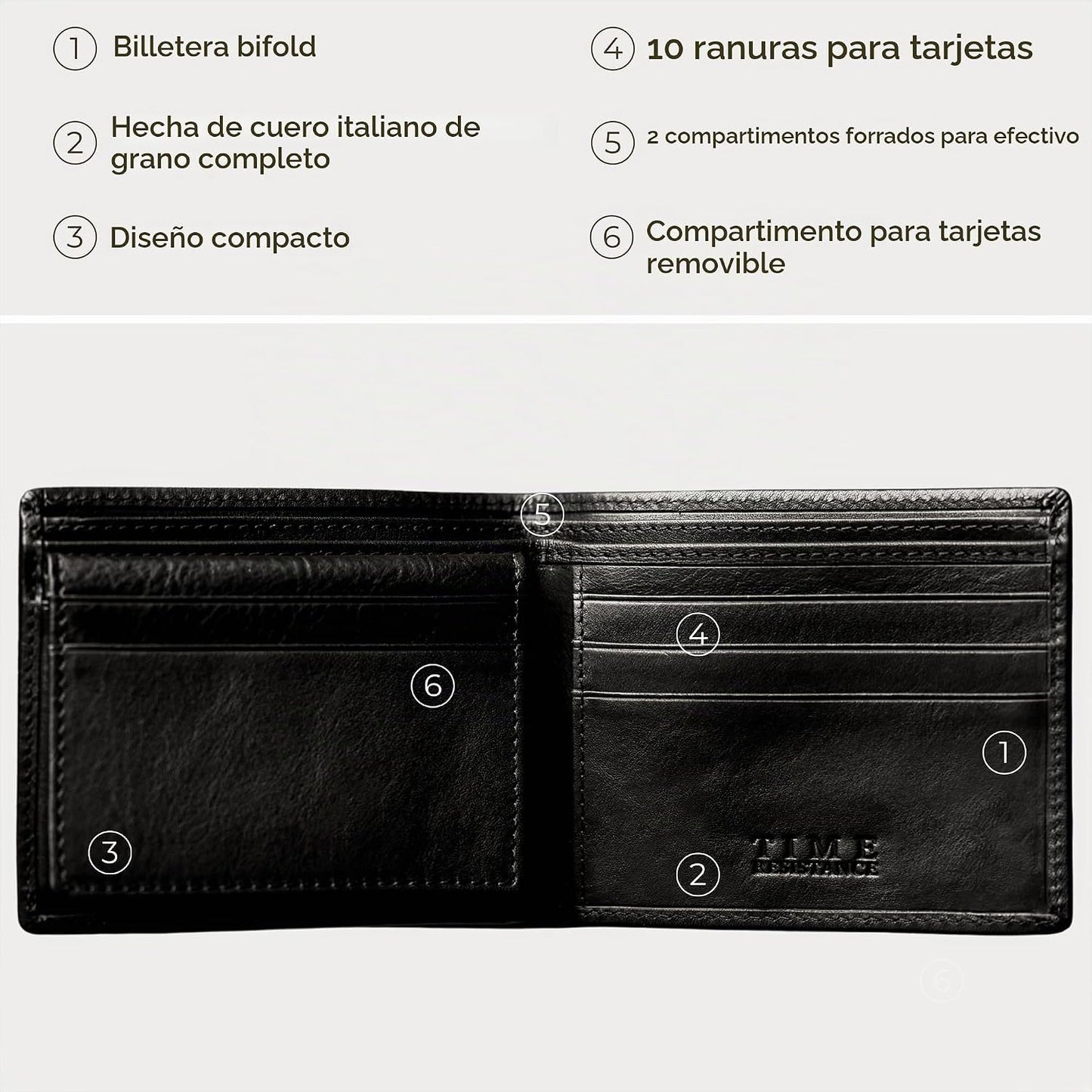 Time Resistance Cartera de cuero - Cartera italiana hecha a mano de...