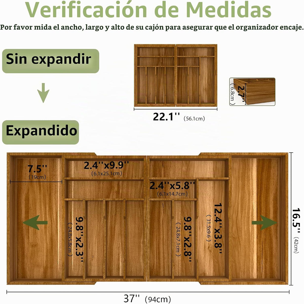 Suli Organizador grande de cajones de cubiertos, cubiertos de cocin...