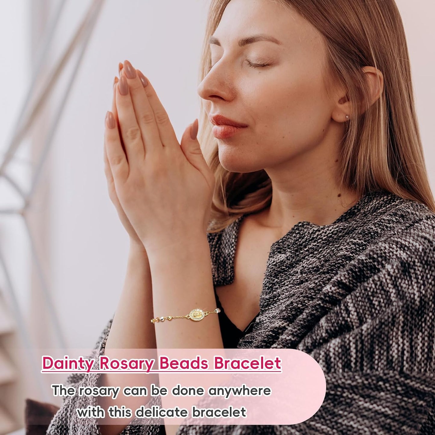 Regalos de crucifijo católico, pulsera de rosario para mujeres - ch...