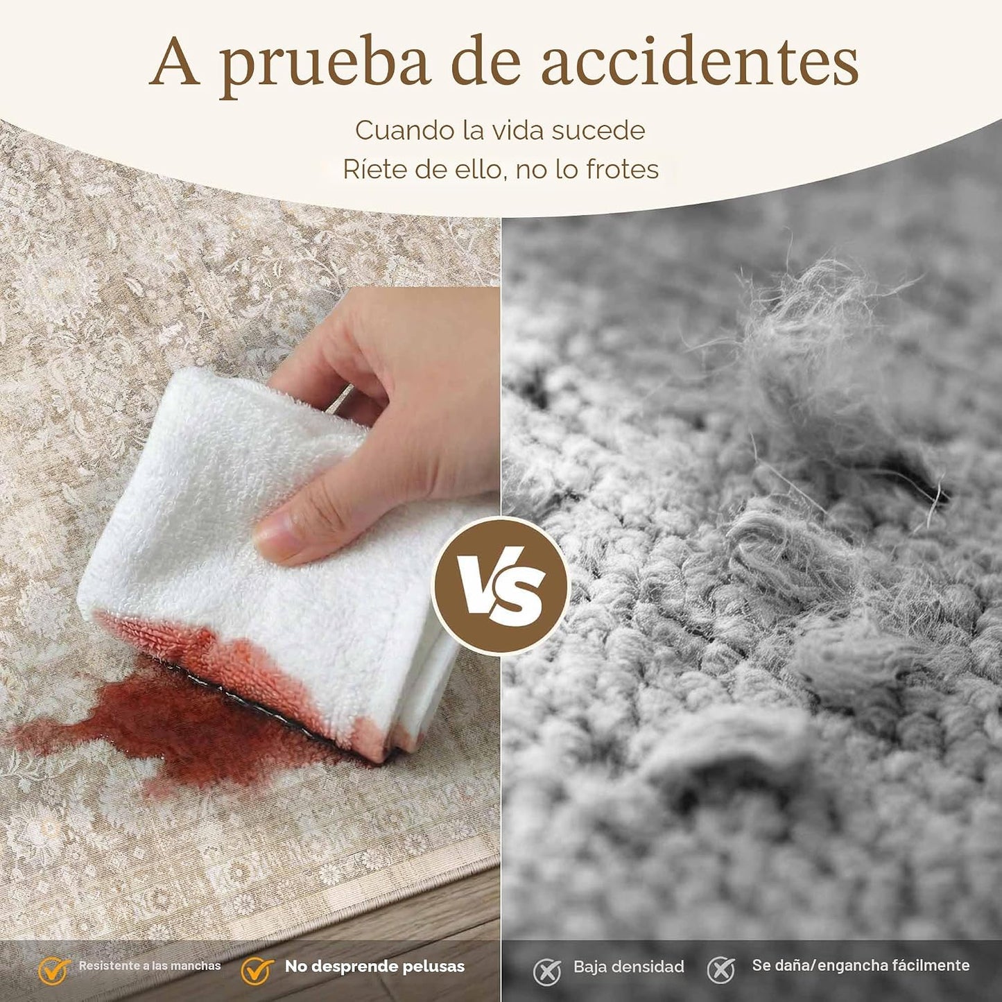 WondRg 8 x 10 Beige Lavable Alfombra Neutra para Área de la Sala de...