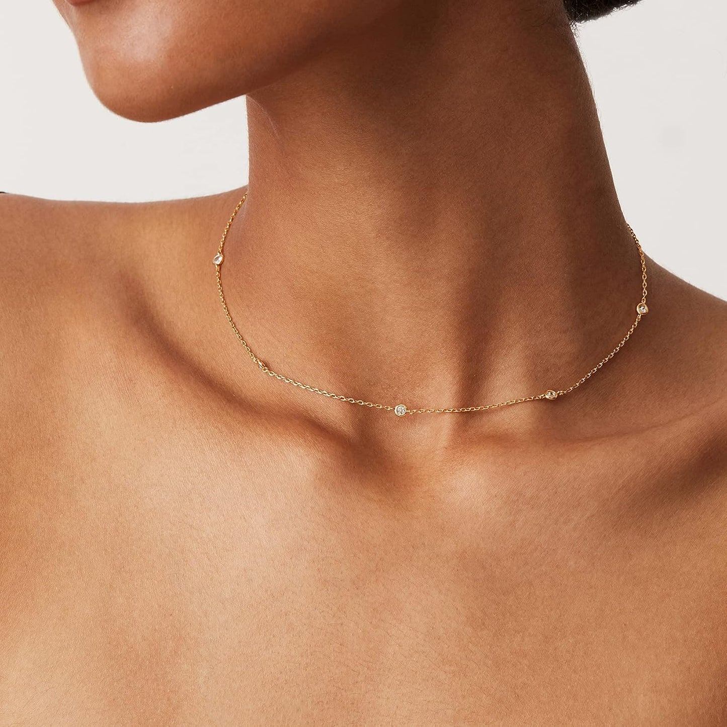 PAVOI Collar de estación chapado en oro de 14 quilates - Collares c...